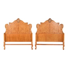 Romweber French Provincial Louis XV Burl Wood Twin Headboards, Circa 1920s