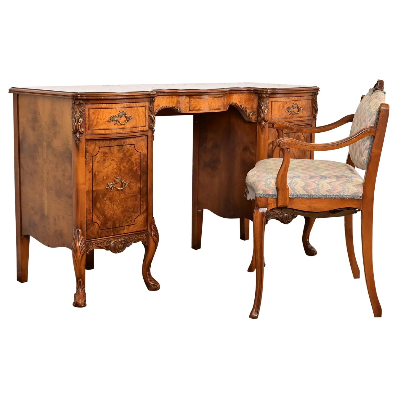 Vanità e sedia in legno di radica Luigi XV di Romweber, CIRCA 1920 in vendita