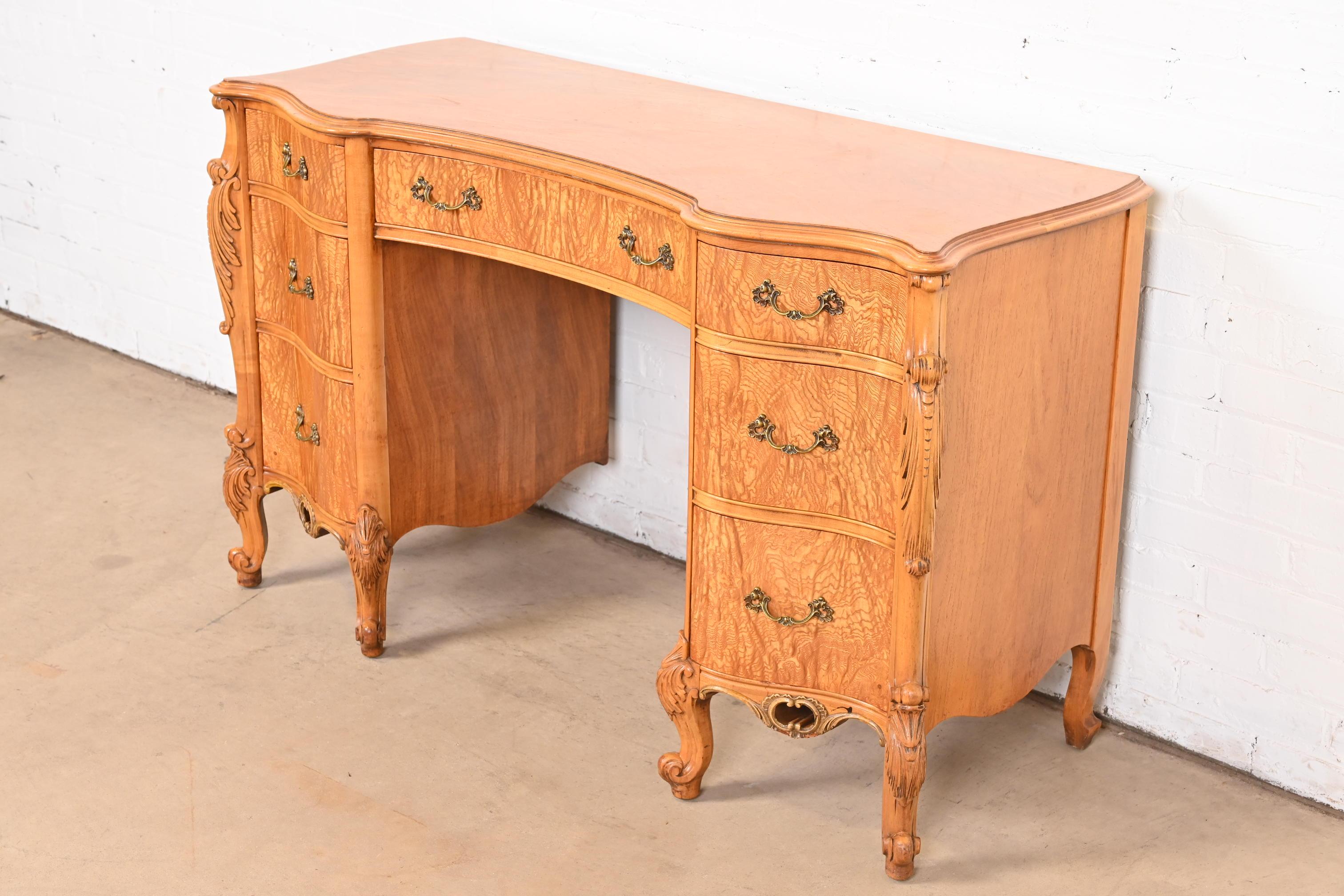 American Romweber French Provincial Louis XV Burl Wood Vanity, Circa 1920s For Sale