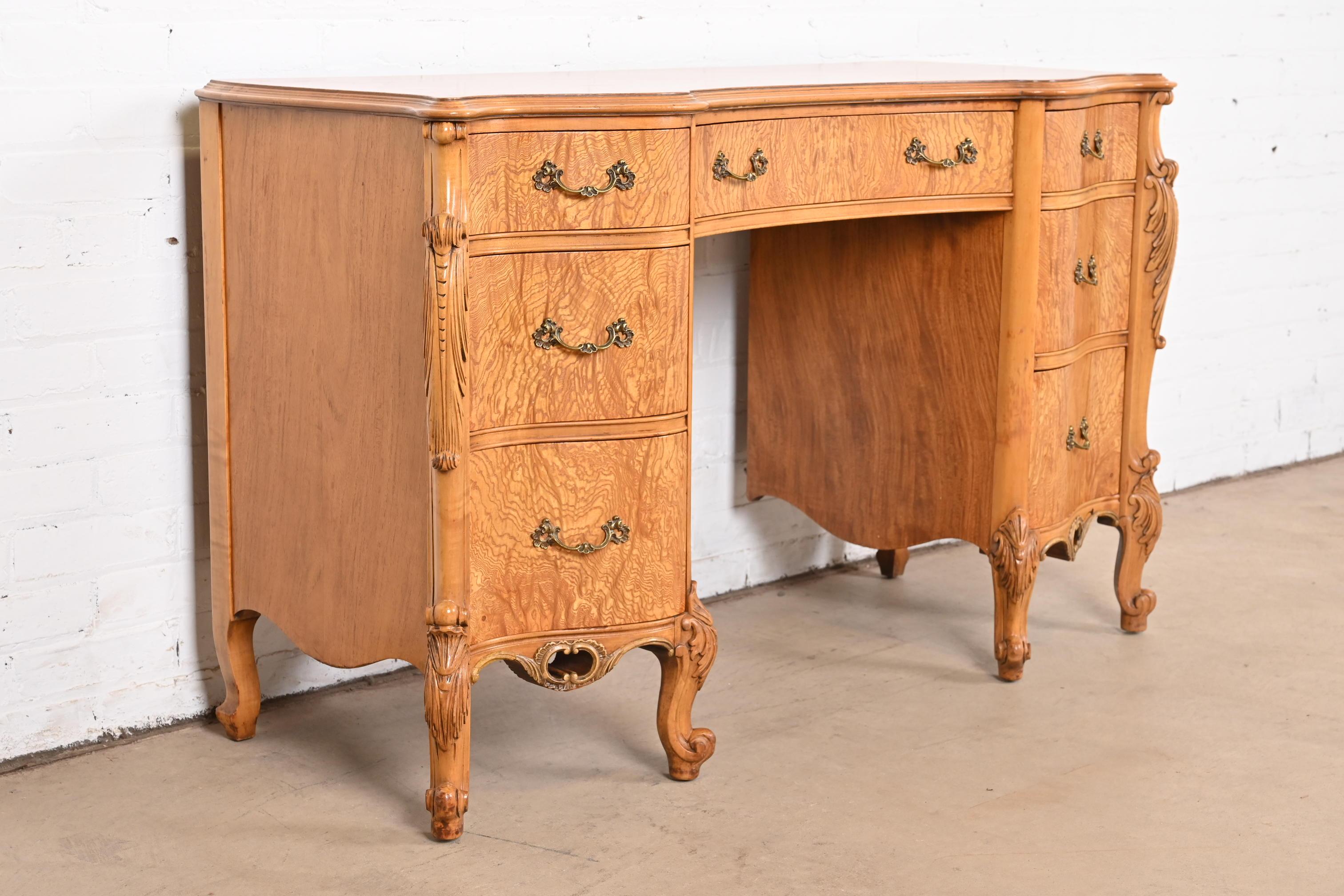 Romweber French Provincial Louis XV Burl Wood Vanity, Circa 1920s In Good Condition For Sale In South Bend, IN