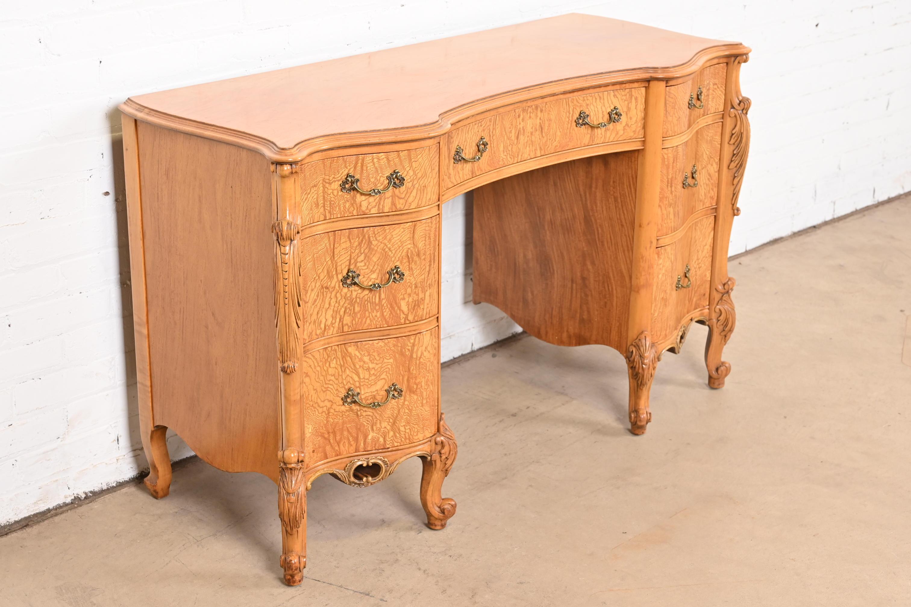 Early 20th Century Romweber French Provincial Louis XV Burl Wood Vanity, Circa 1920s For Sale