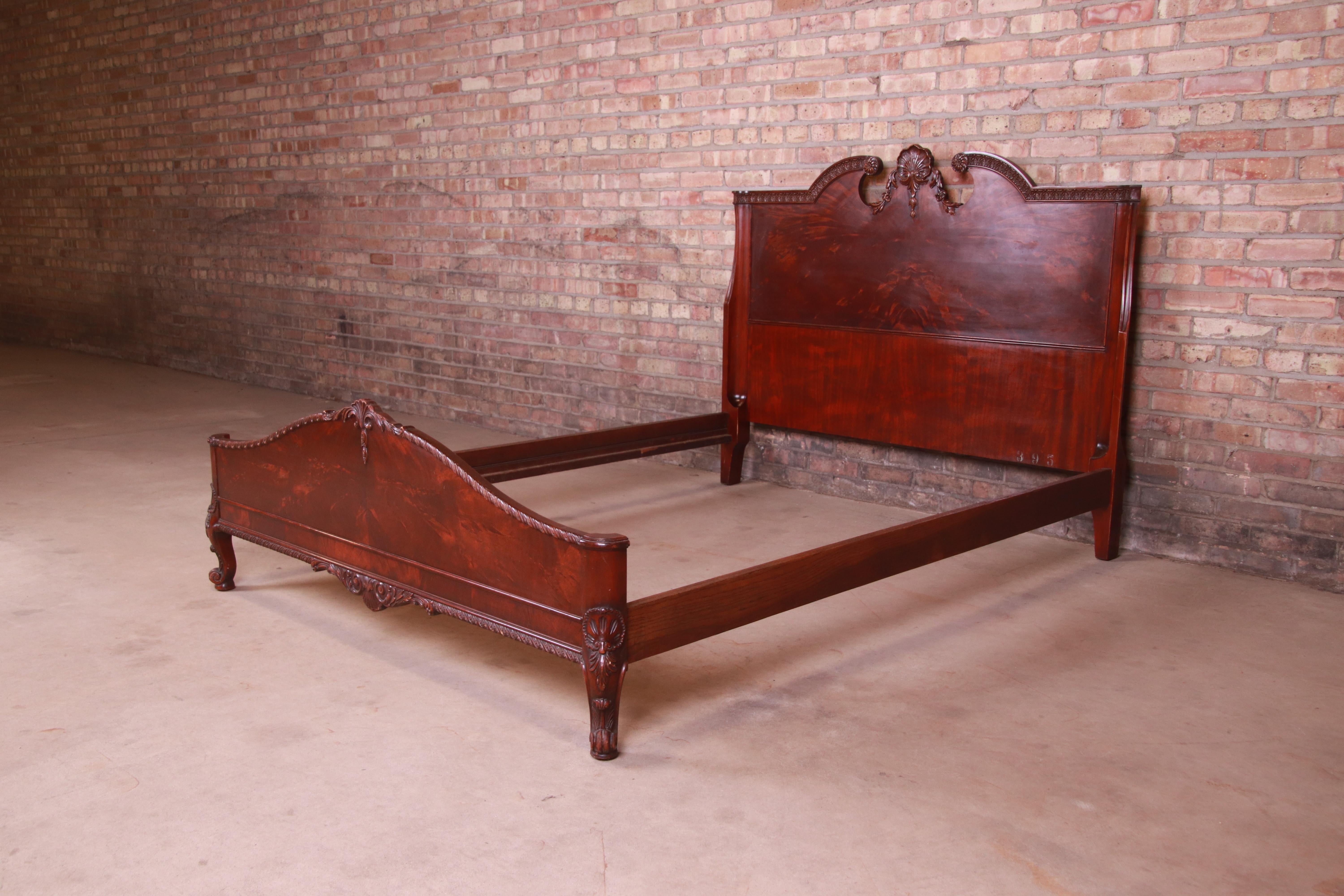 American Romweber French Provincial Louis XV Burled Mahogany Full Size Bed, Circa 1920s