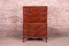 Romweber French Provincial Louis XV Burled Mahogany Highboy Dresser, Circa 1920s