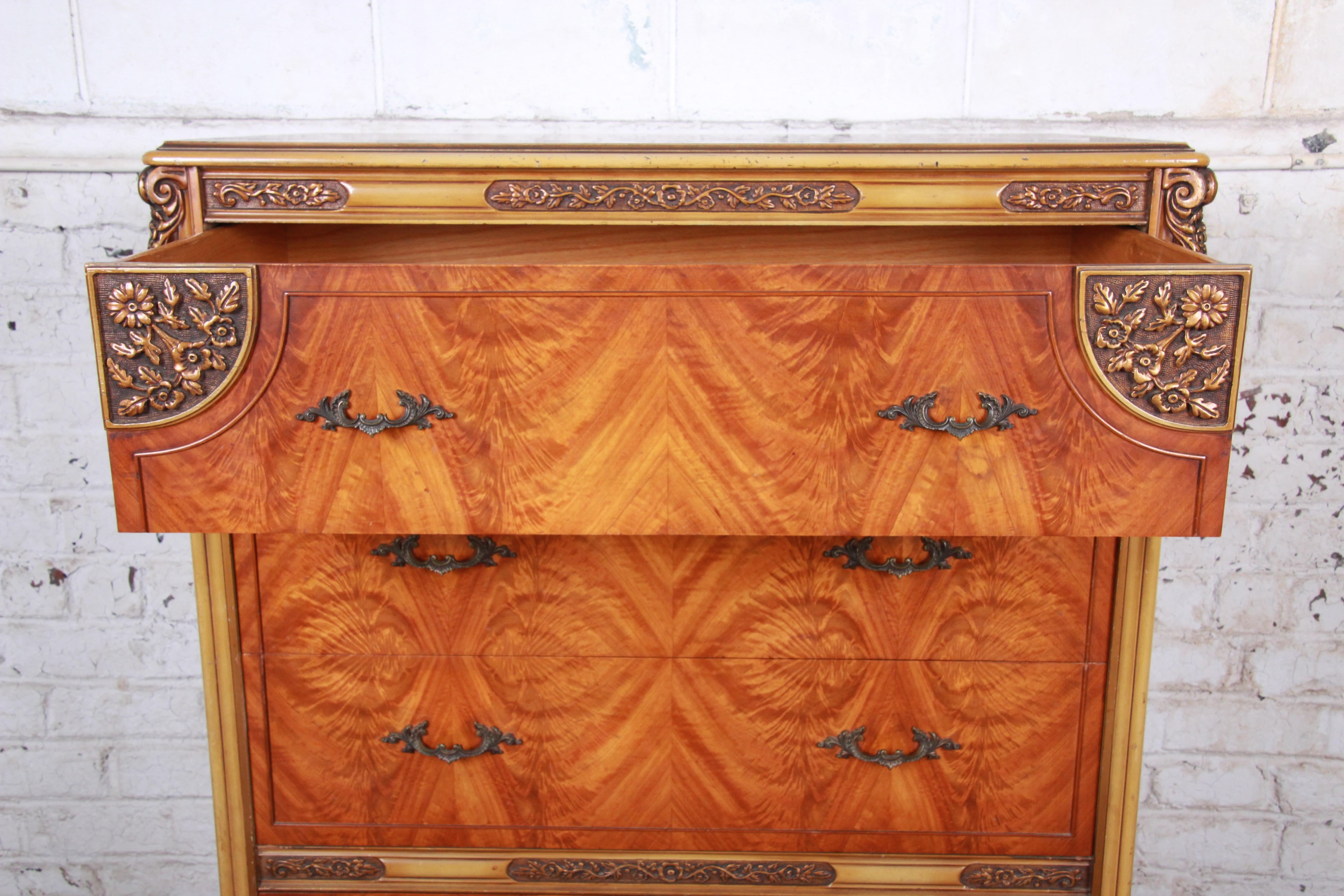 Romweber French Provincial Louis XV Burled Mahogany Highboy Dresser 3