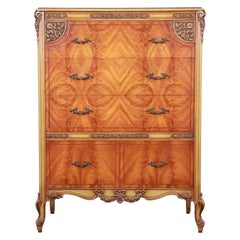 Antique Romweber French Provincial Louis XV Burled Mahogany Highboy Dresser