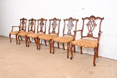 Romweber French Provincial Louis XV Carved Burl Wood Dining Chairs, Set of Six