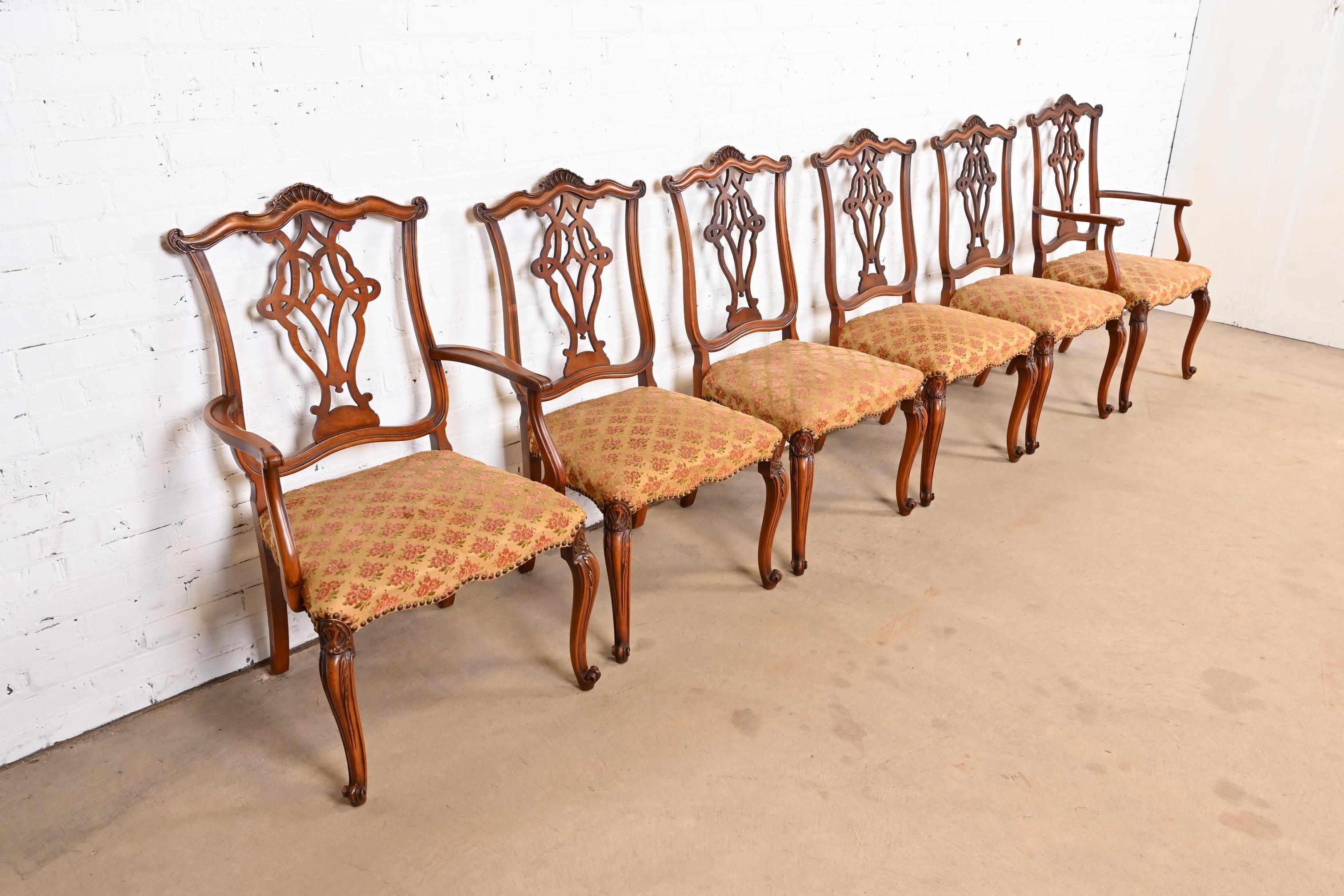 American Romweber French Provincial Louis XV Carved Burl Wood Dining Chairs, Set of Six For Sale