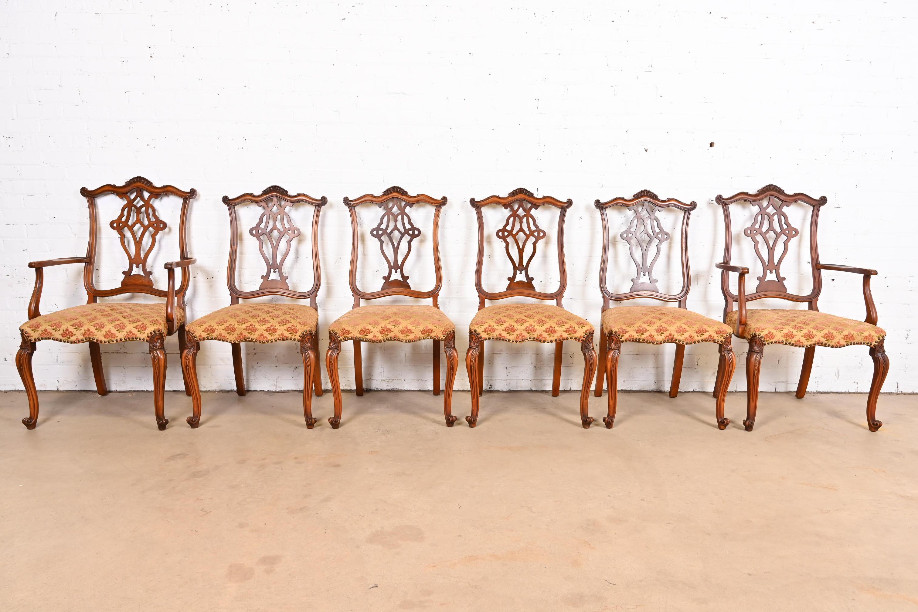 Romweber French Provincial Louis XV Carved Burl Wood Dining Chairs, Set of Six In Good Condition For Sale In South Bend, IN