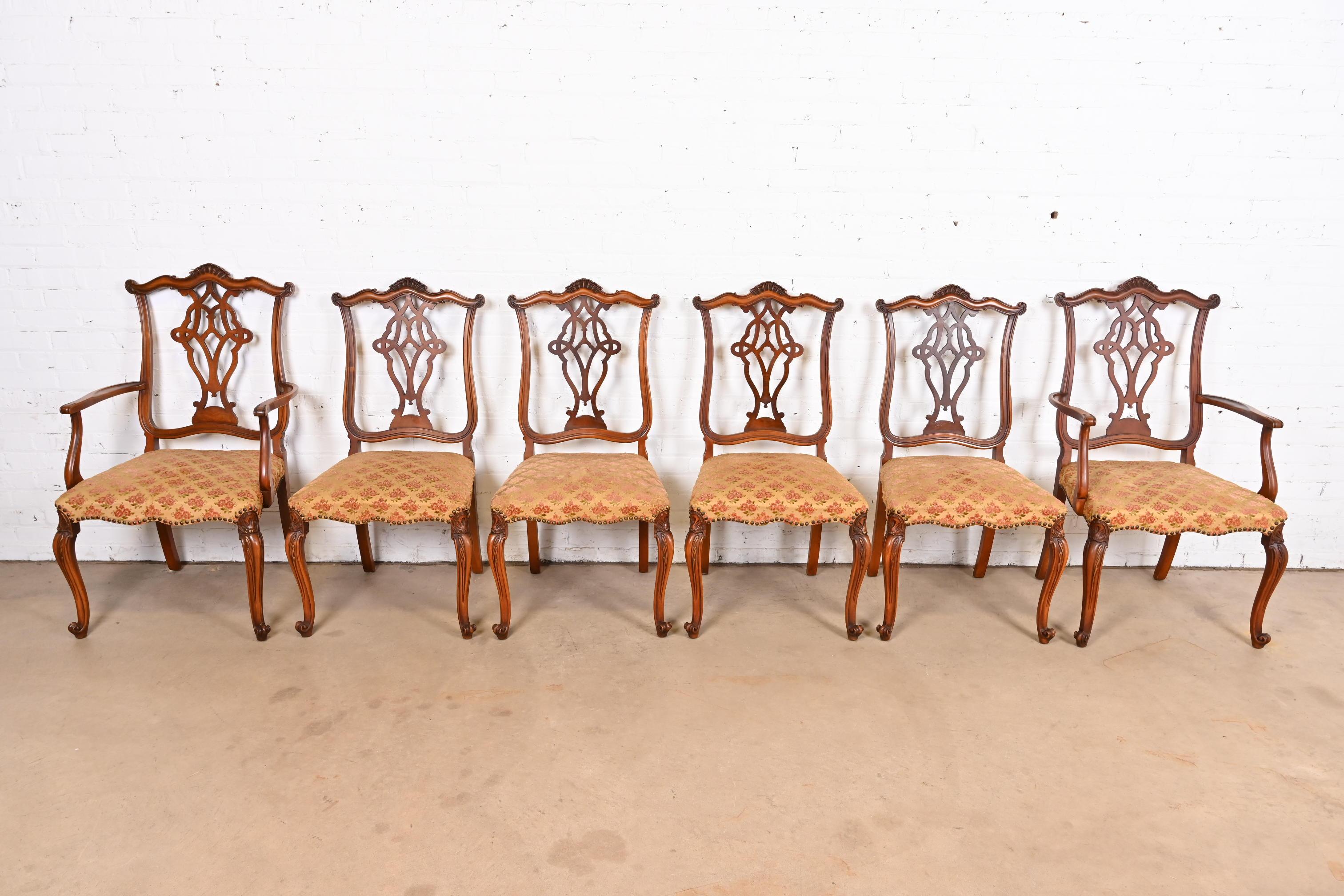 Early 20th Century Romweber French Provincial Louis XV Carved Burl Wood Dining Chairs, Set of Six For Sale
