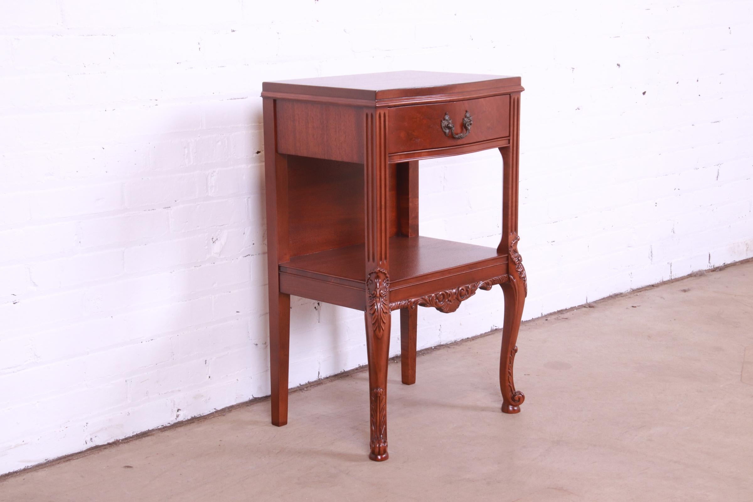 Early 20th Century Romweber French Provincial Louis XV Carved Mahogany Nightstand, Newly Refinished