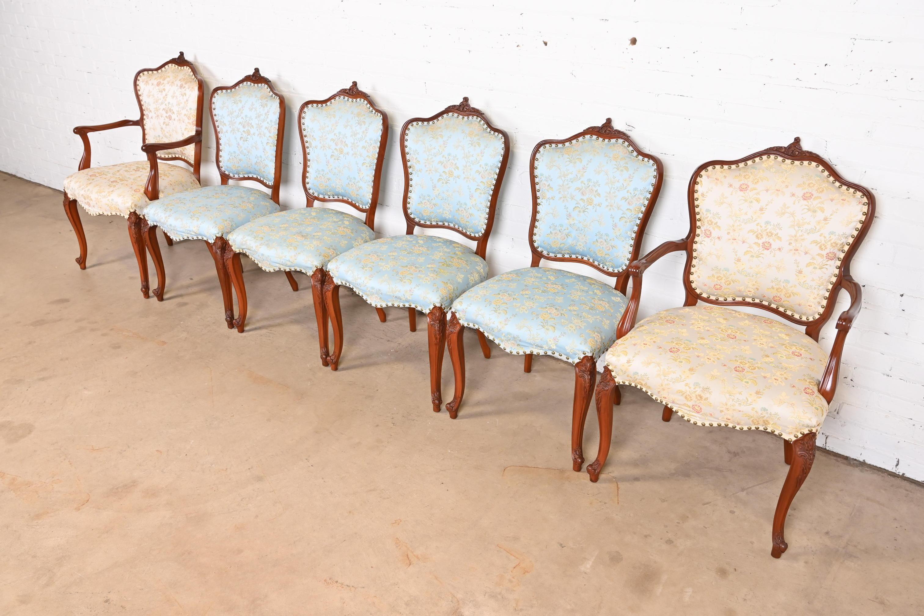 American Romweber French Provincial Louis XV Carved Rosewood Dining Chairs, Set of Six