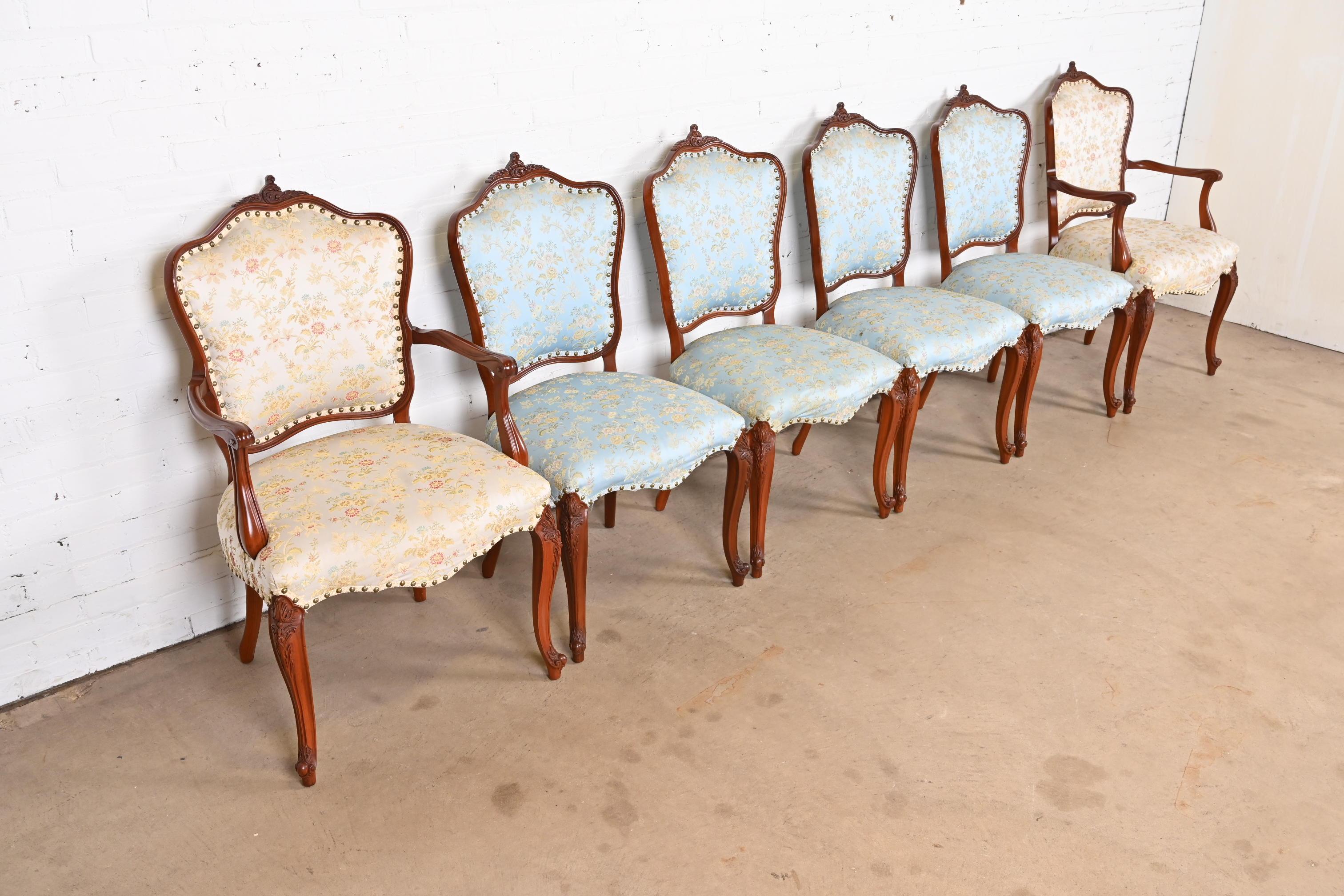 Early 20th Century Romweber French Provincial Louis XV Carved Rosewood Dining Chairs, Set of Six