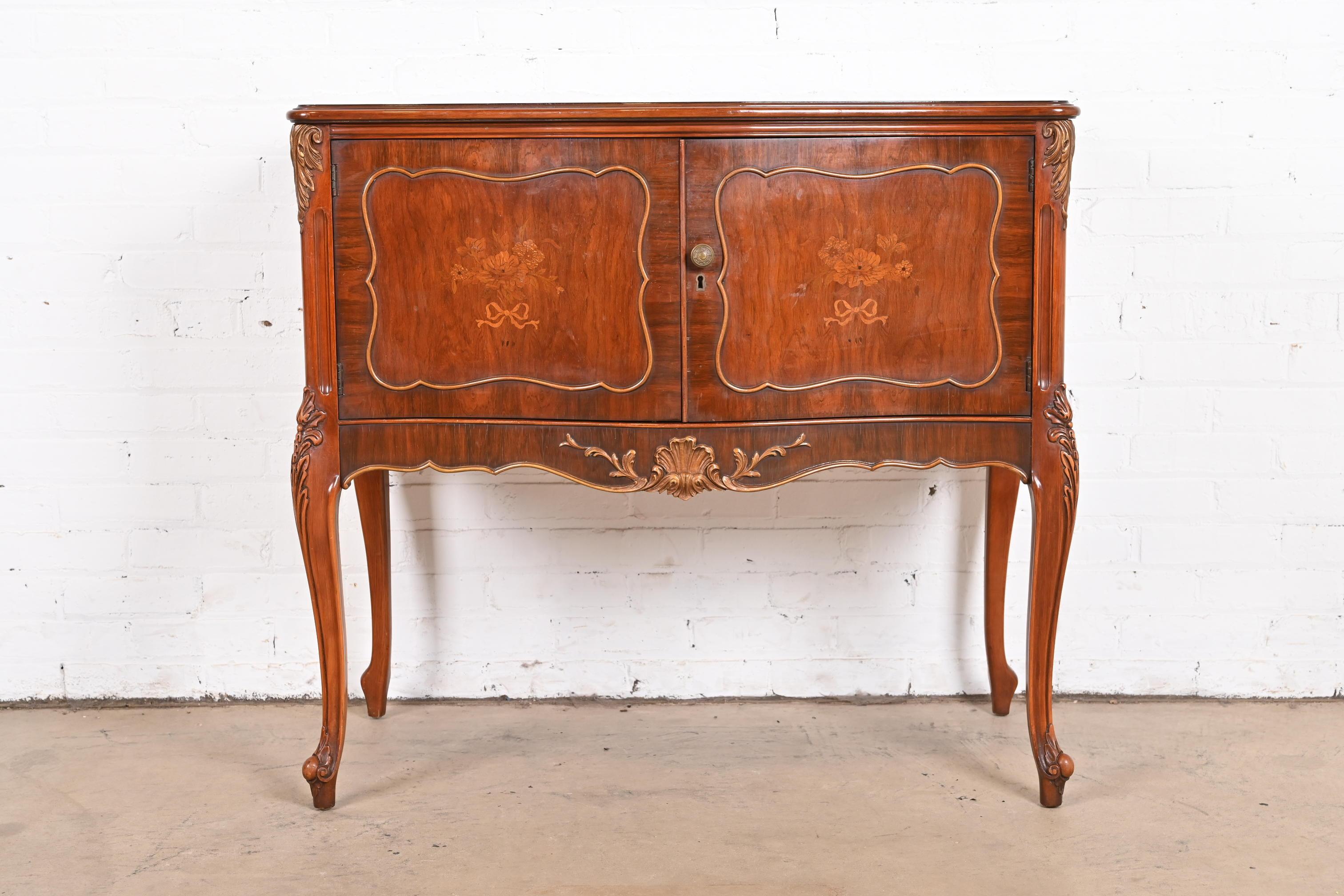 Romweber French Provincial Louis XV Carved Rosewood Server or Bar Cabinet, 1920s In Good Condition In South Bend, IN
