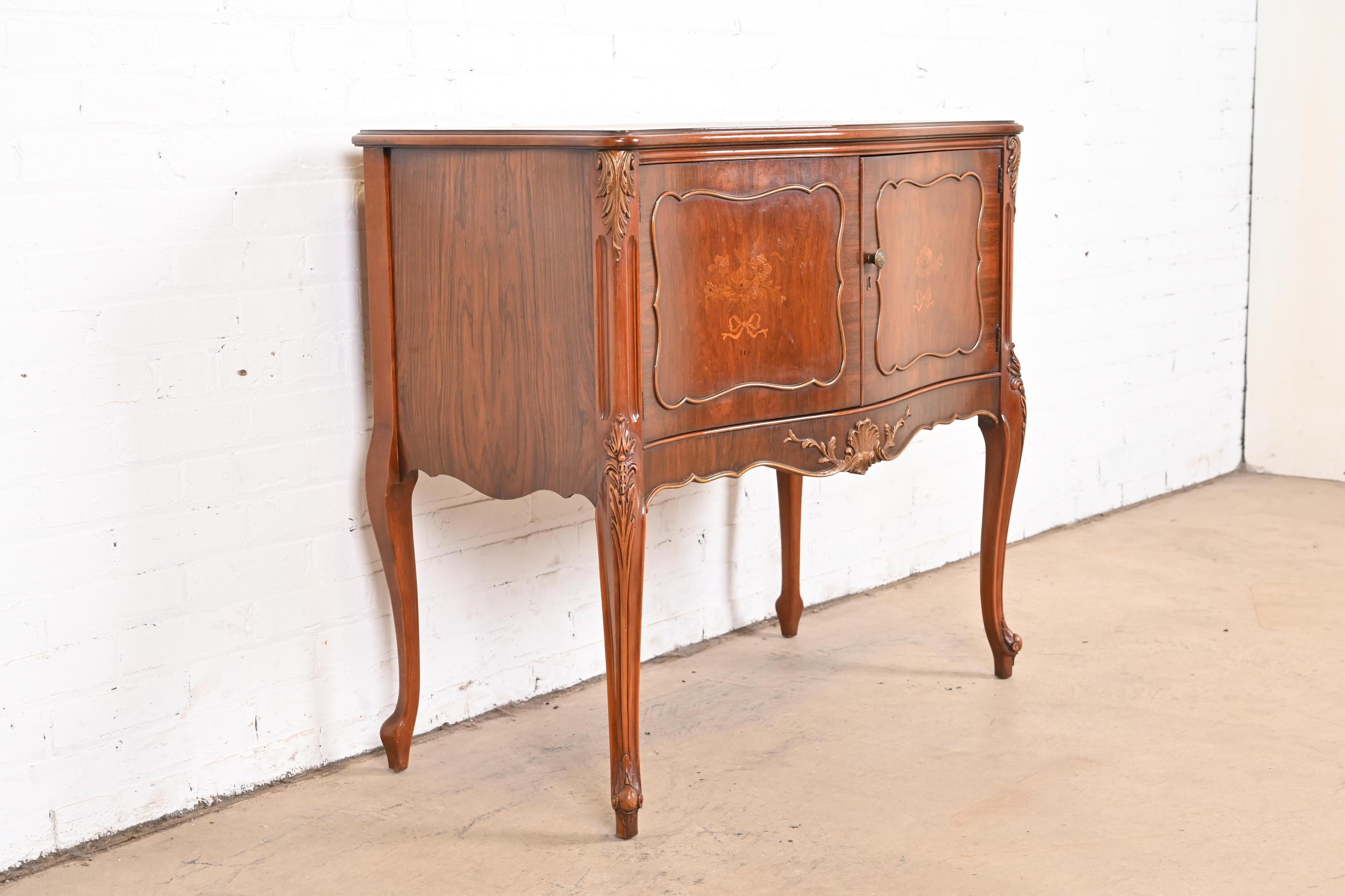 Early 20th Century Romweber French Provincial Louis XV Carved Rosewood Server or Bar Cabinet, 1920s