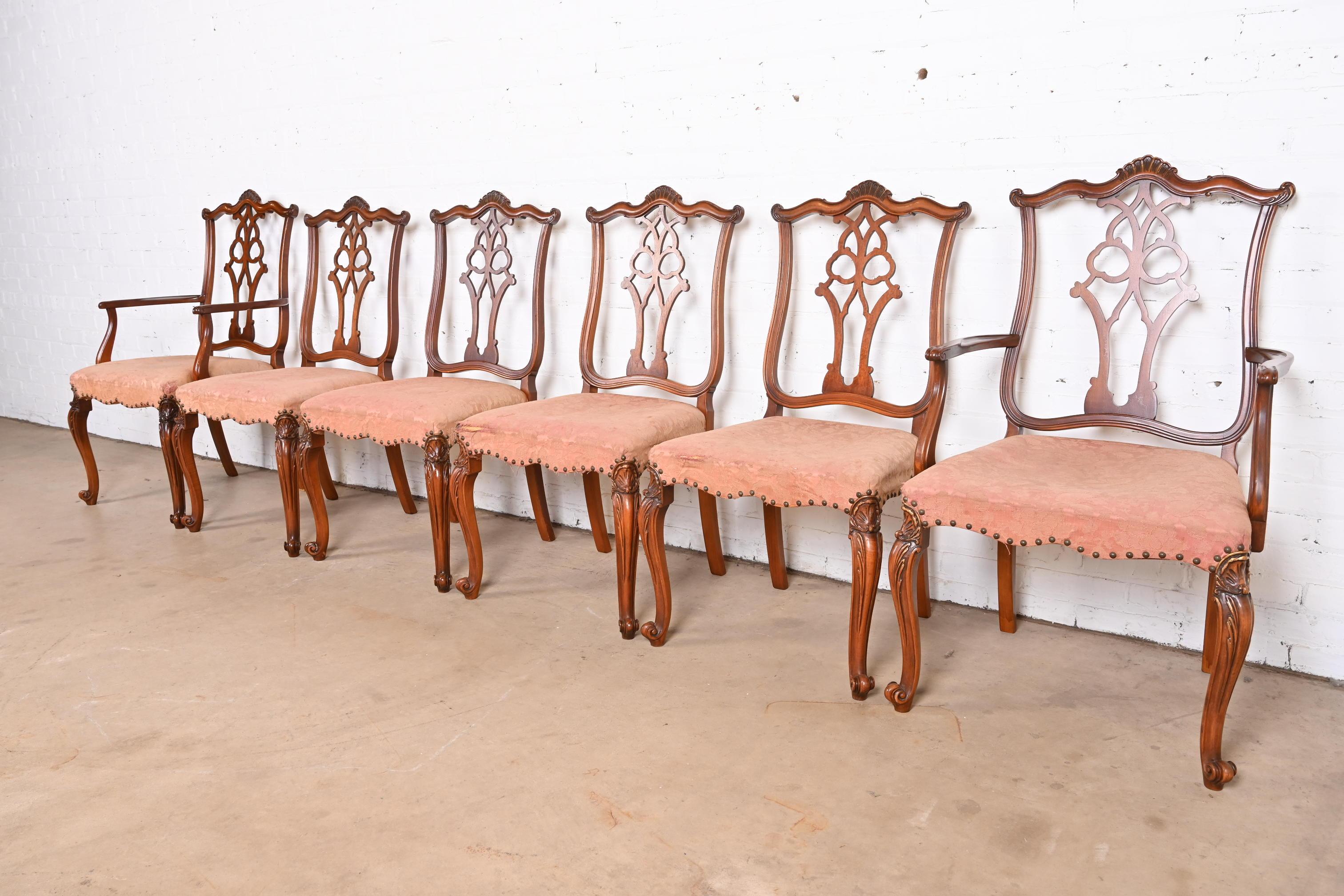 Early 20th Century Romweber French Provincial Louis XV Carved Walnut Dining Chairs, Circa 1920s