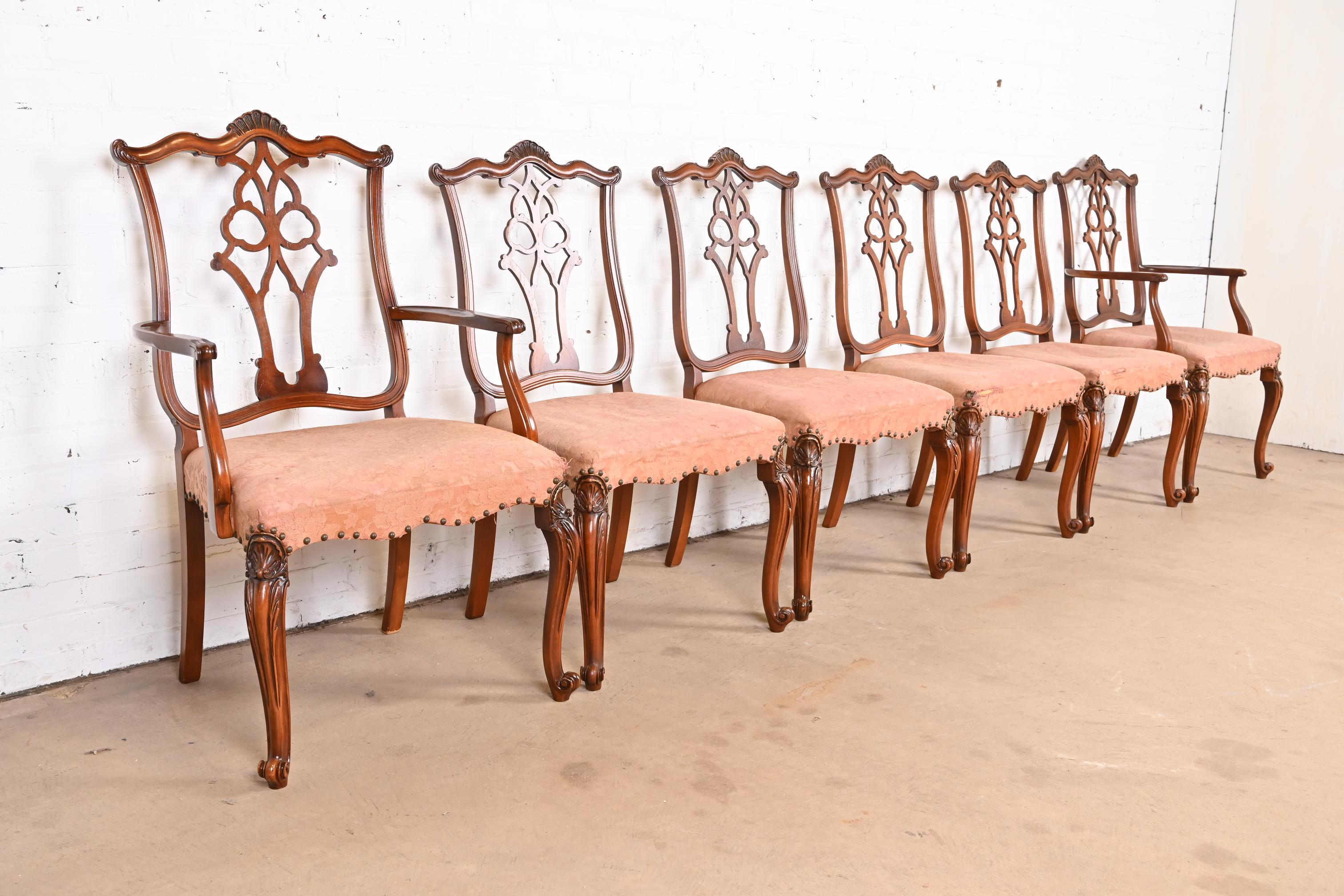Romweber French Provincial Louis XV Carved Walnut Dining Chairs, Circa 1920s 1