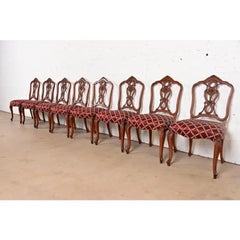 Romweber French Provincial Louis XV Carved Walnut Dining Chairs, Set of Eight