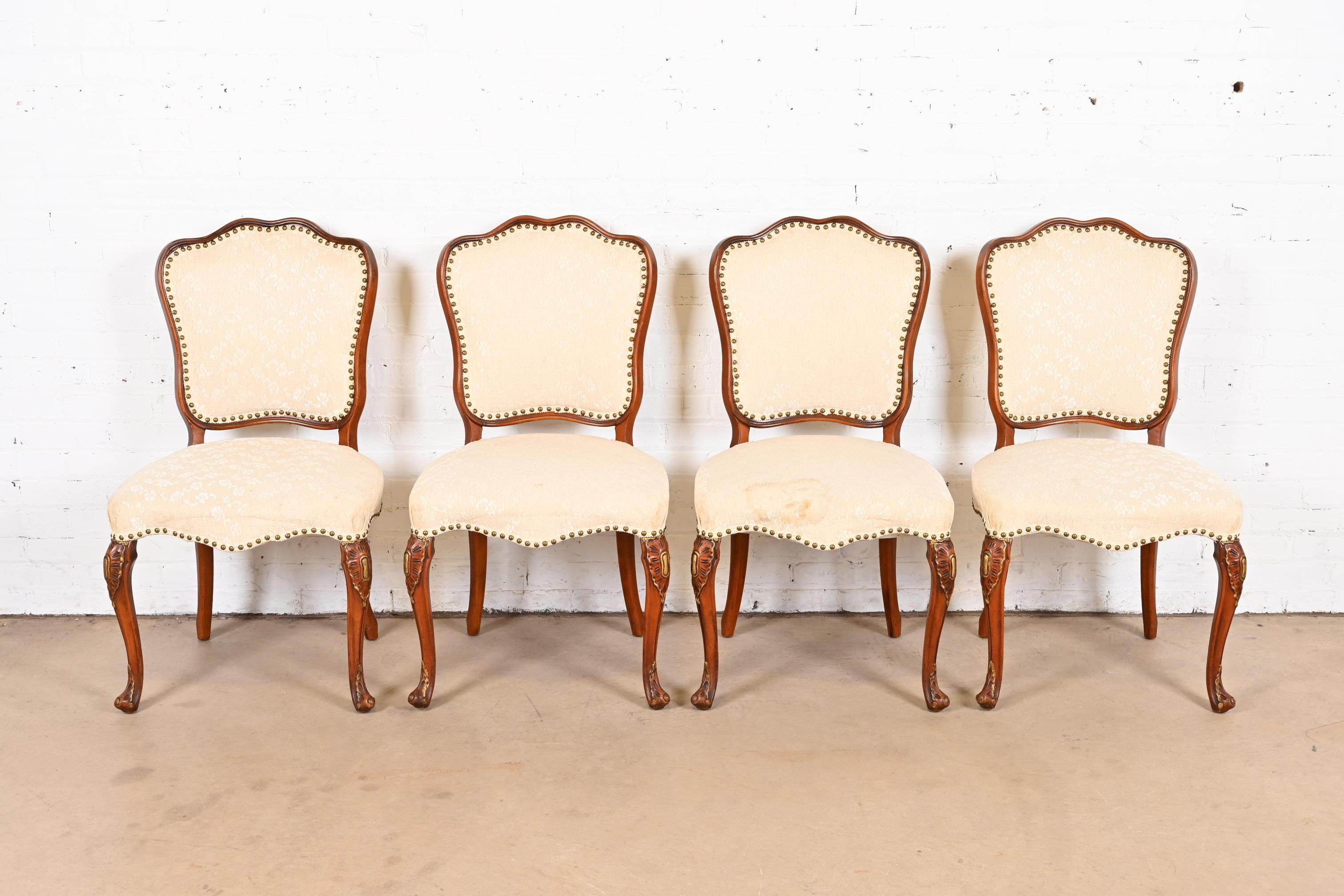 American Romweber French Provincial Louis XV Carved Walnut Dining Chairs, Set of Four