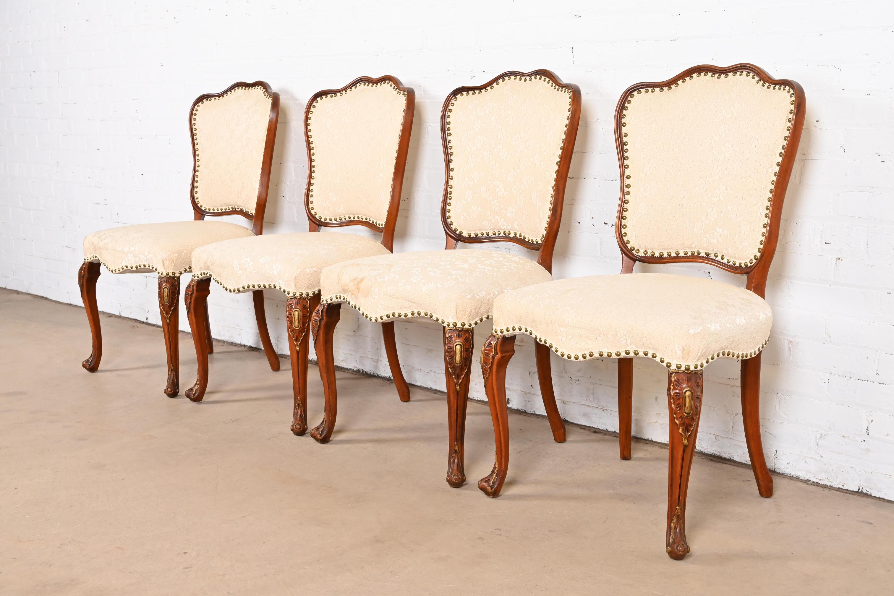 Early 20th Century Romweber French Provincial Louis XV Carved Walnut Dining Chairs, Set of Four