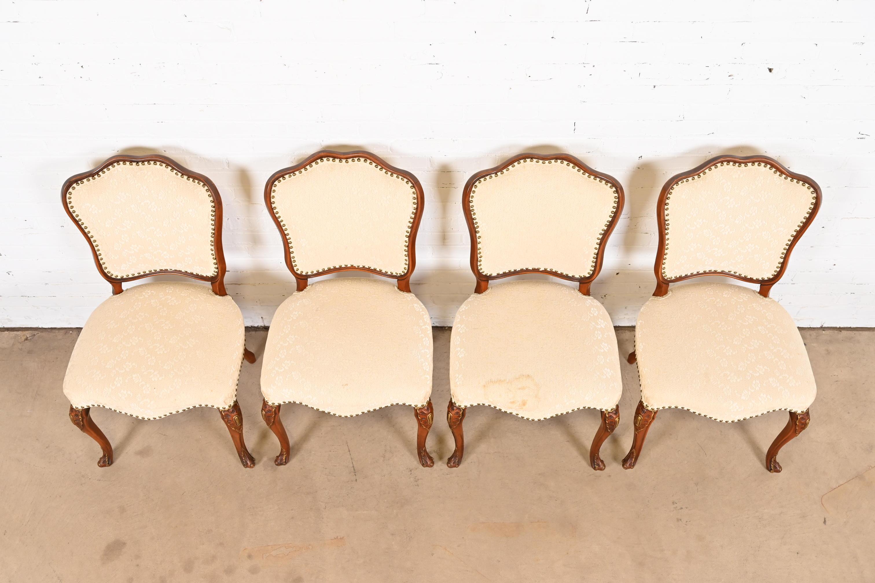 Romweber French Provincial Louis XV Carved Walnut Dining Chairs, Set of Four 1