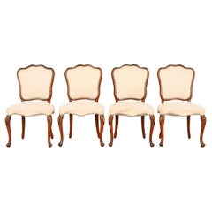 Romweber French Provincial Louis XV Carved Walnut Dining Chairs, Set of Four