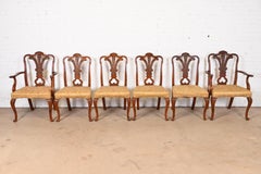 Romweber French Provincial Louis XV Carved Walnut Dining Chairs, Set of Six