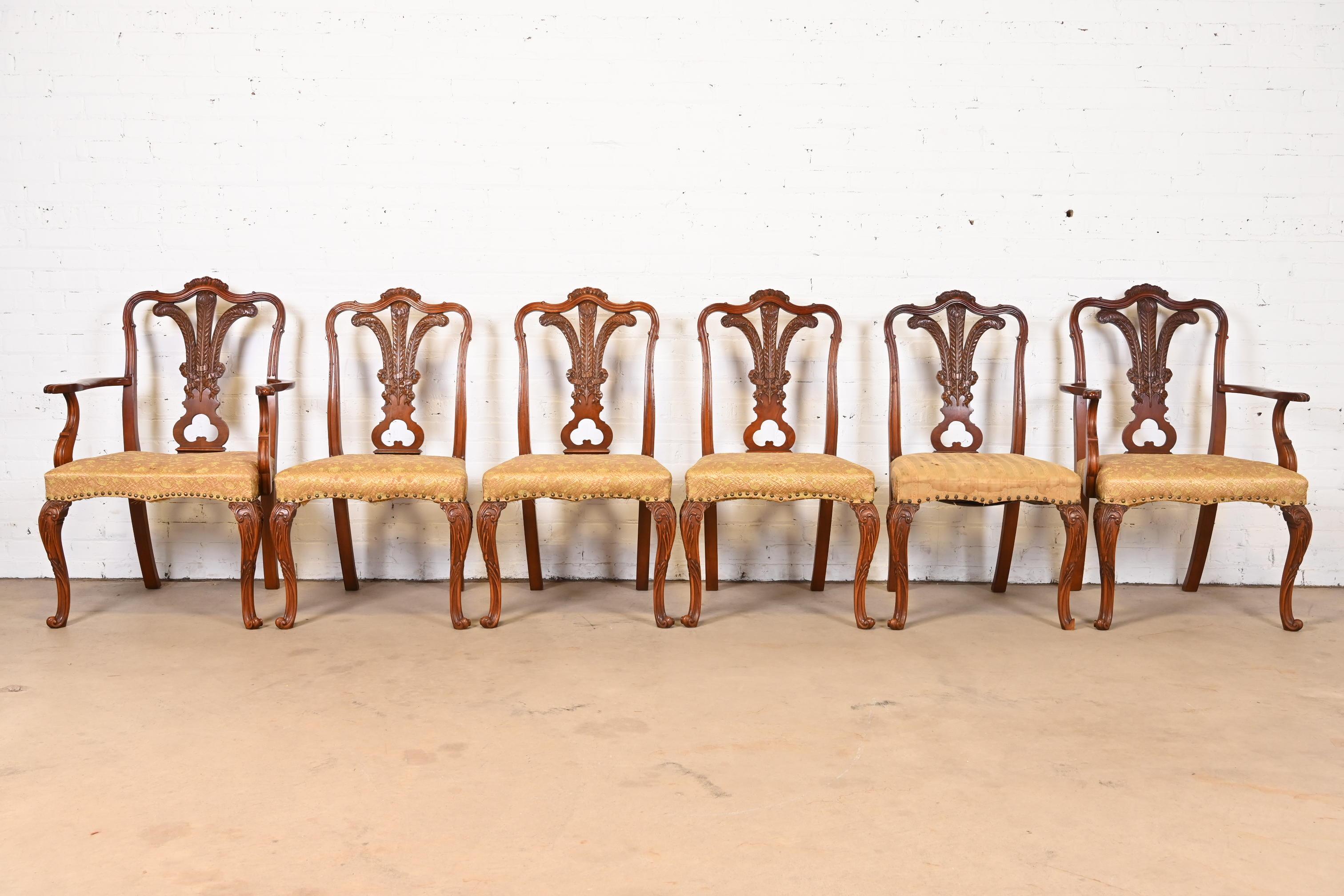 American Romweber French Provincial Louis XV Carved Walnut Dining Chairs, Set of Six For Sale