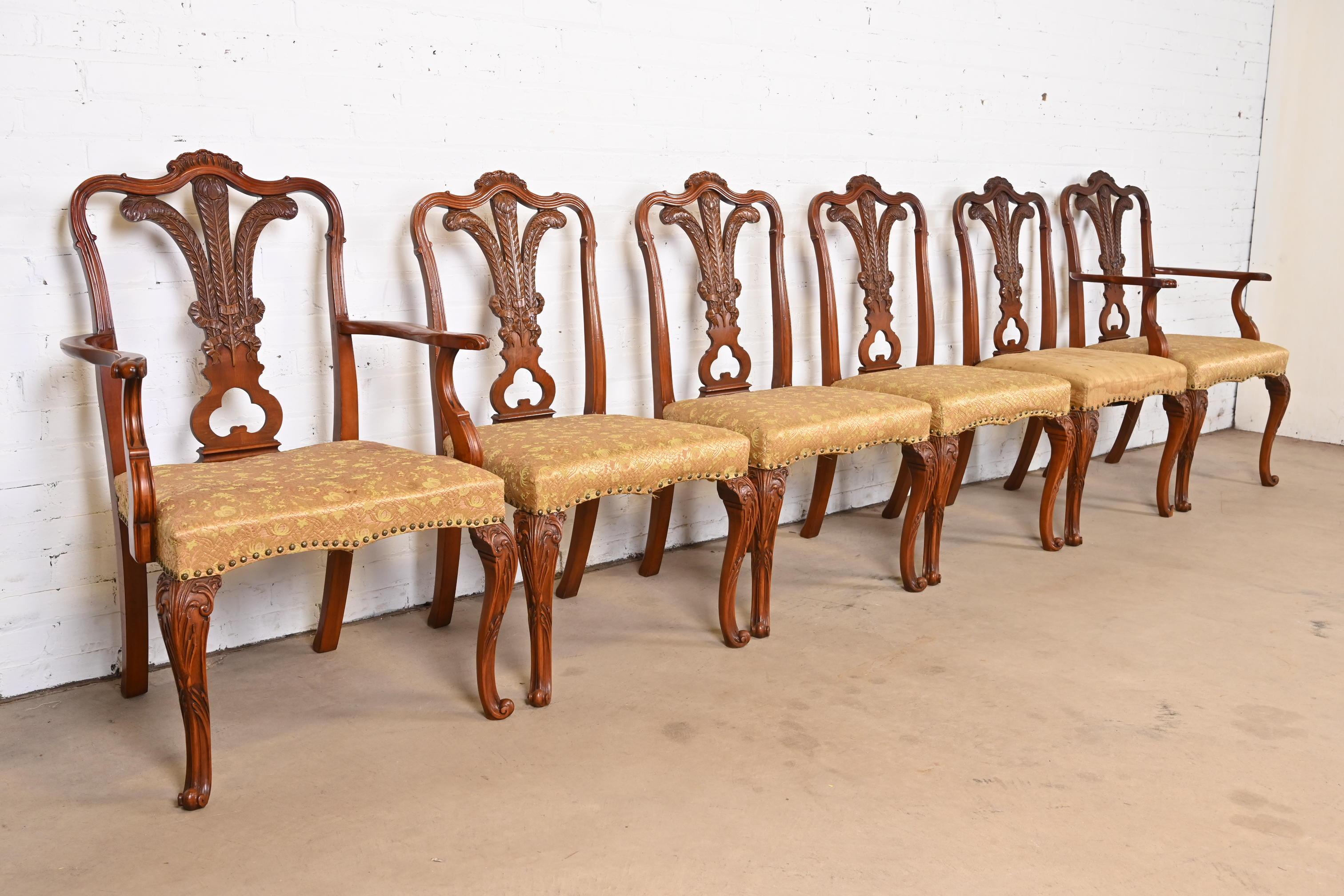 Romweber French Provincial Louis XV Carved Walnut Dining Chairs, Set of Six For Sale 1