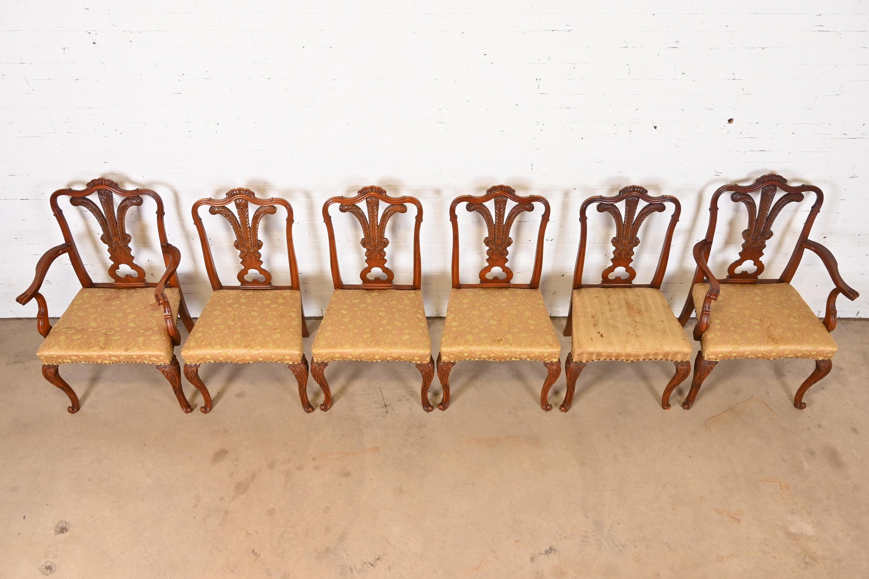 Romweber French Provincial Louis XV Carved Walnut Dining Chairs, Set of Six For Sale 2