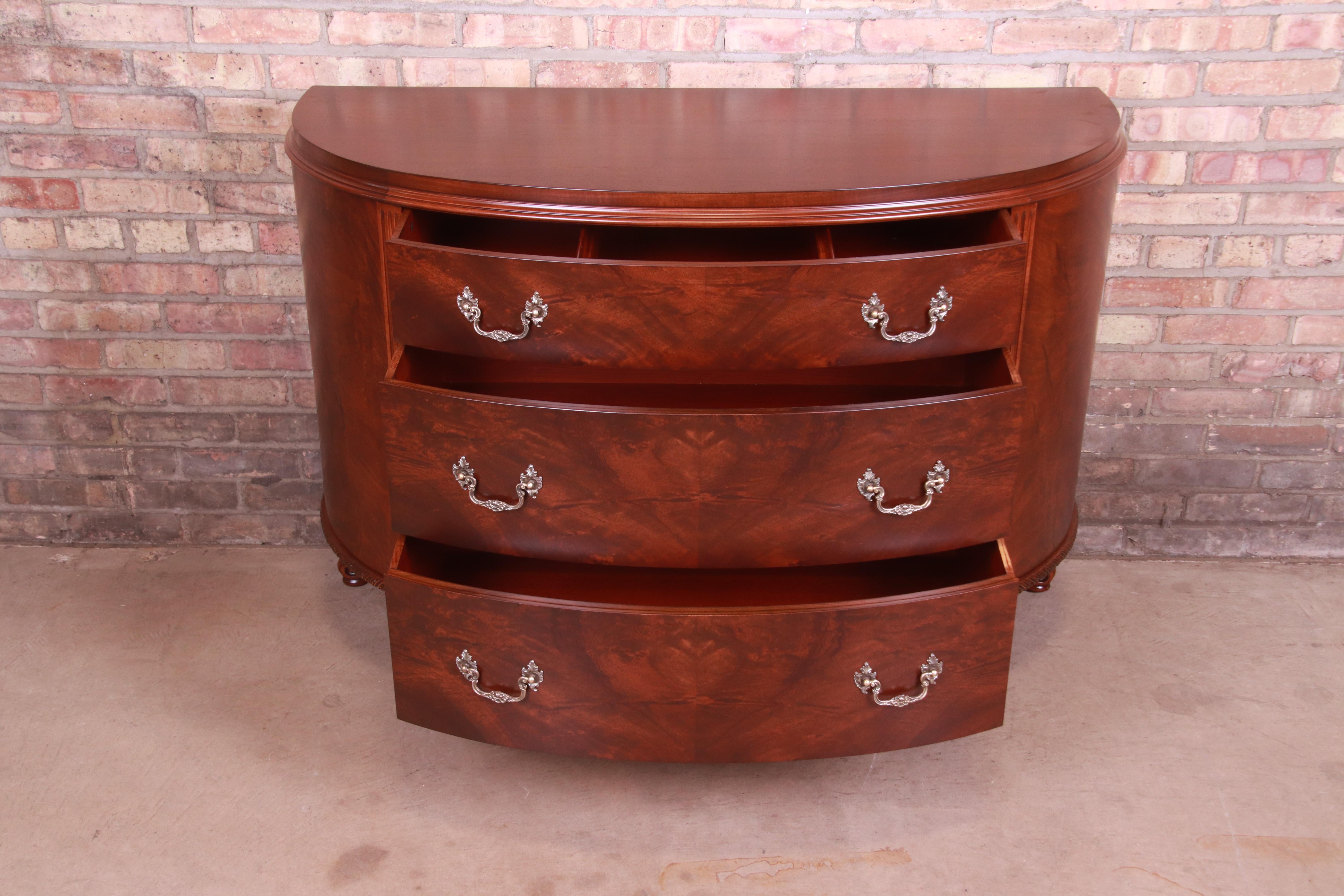 Romweber French Provincial Louis XV Flame Mahogany Demilune Dresser Chest, 1920s 8