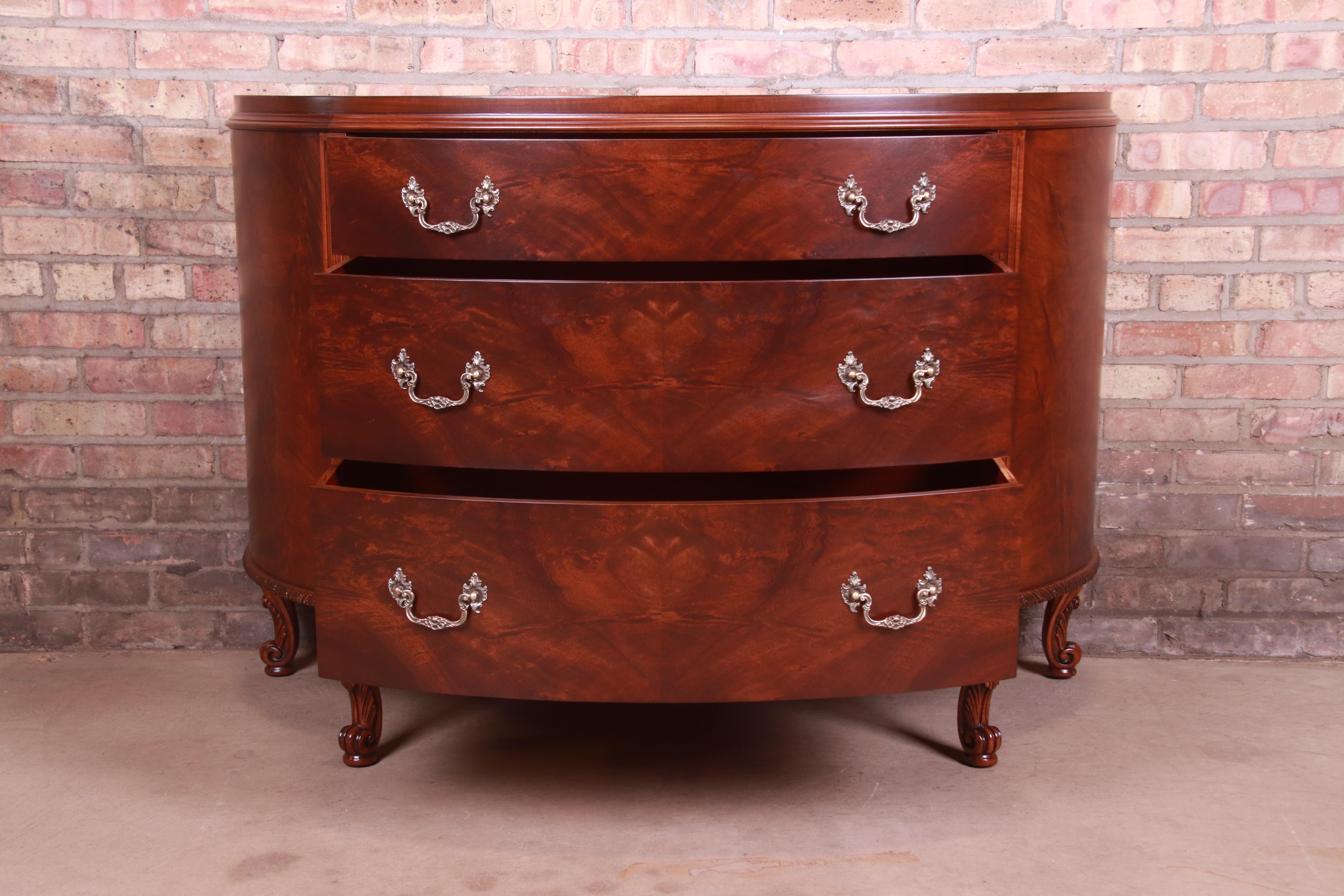 Romweber French Provincial Louis XV Flame Mahogany Demilune Dresser Chest, 1920s 9