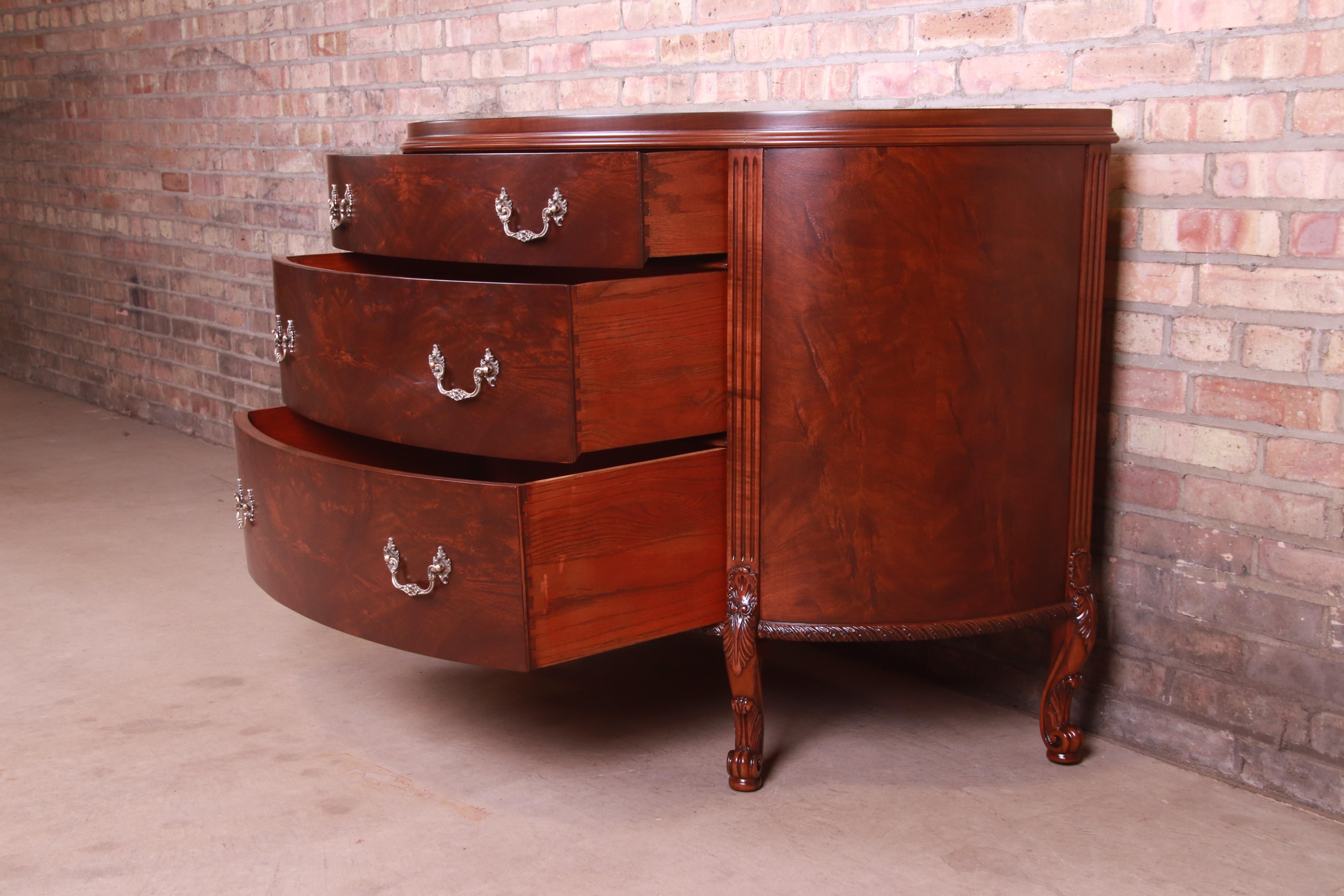 Romweber French Provincial Louis XV Flame Mahogany Demilune Dresser Chest, 1920s 10