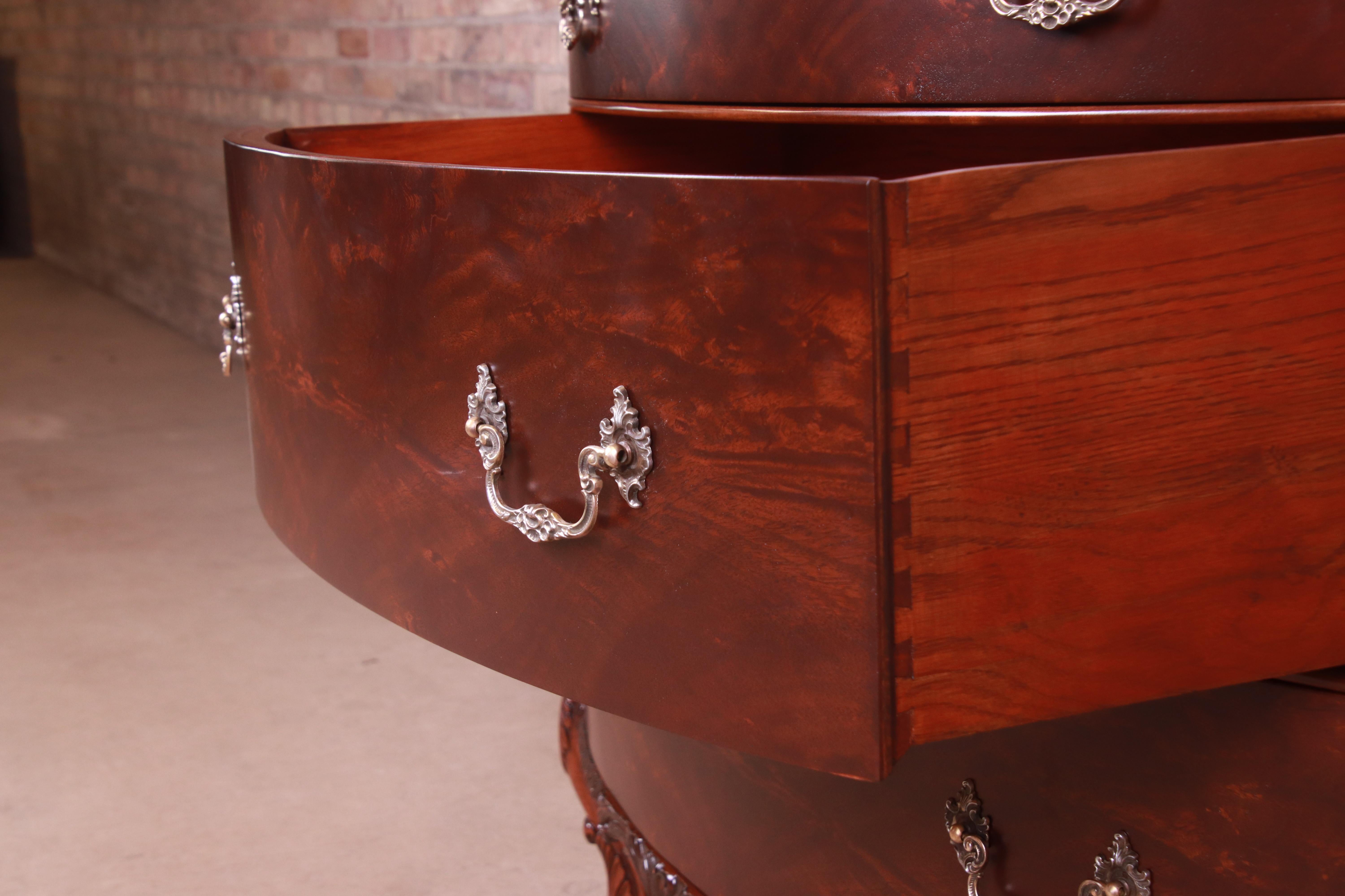 Romweber French Provincial Louis XV Flame Mahogany Demilune Dresser Chest, 1920s 11