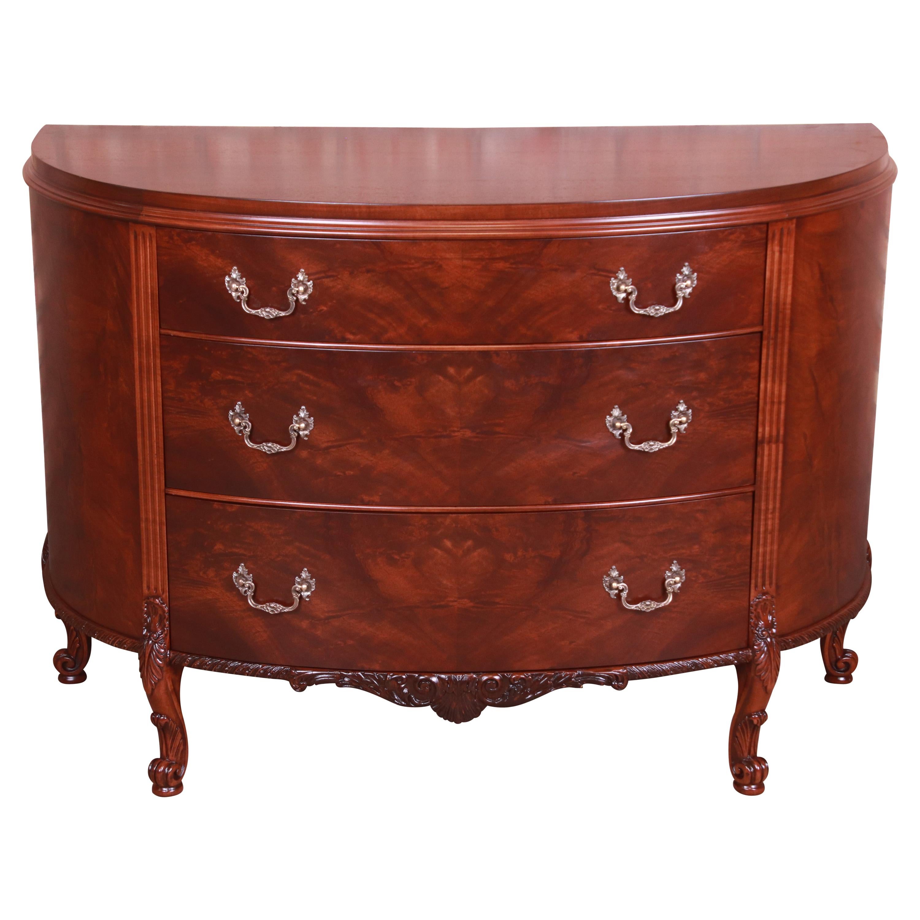 Romweber French Provincial Louis XV Flame Mahogany Demilune Dresser Chest, 1920s