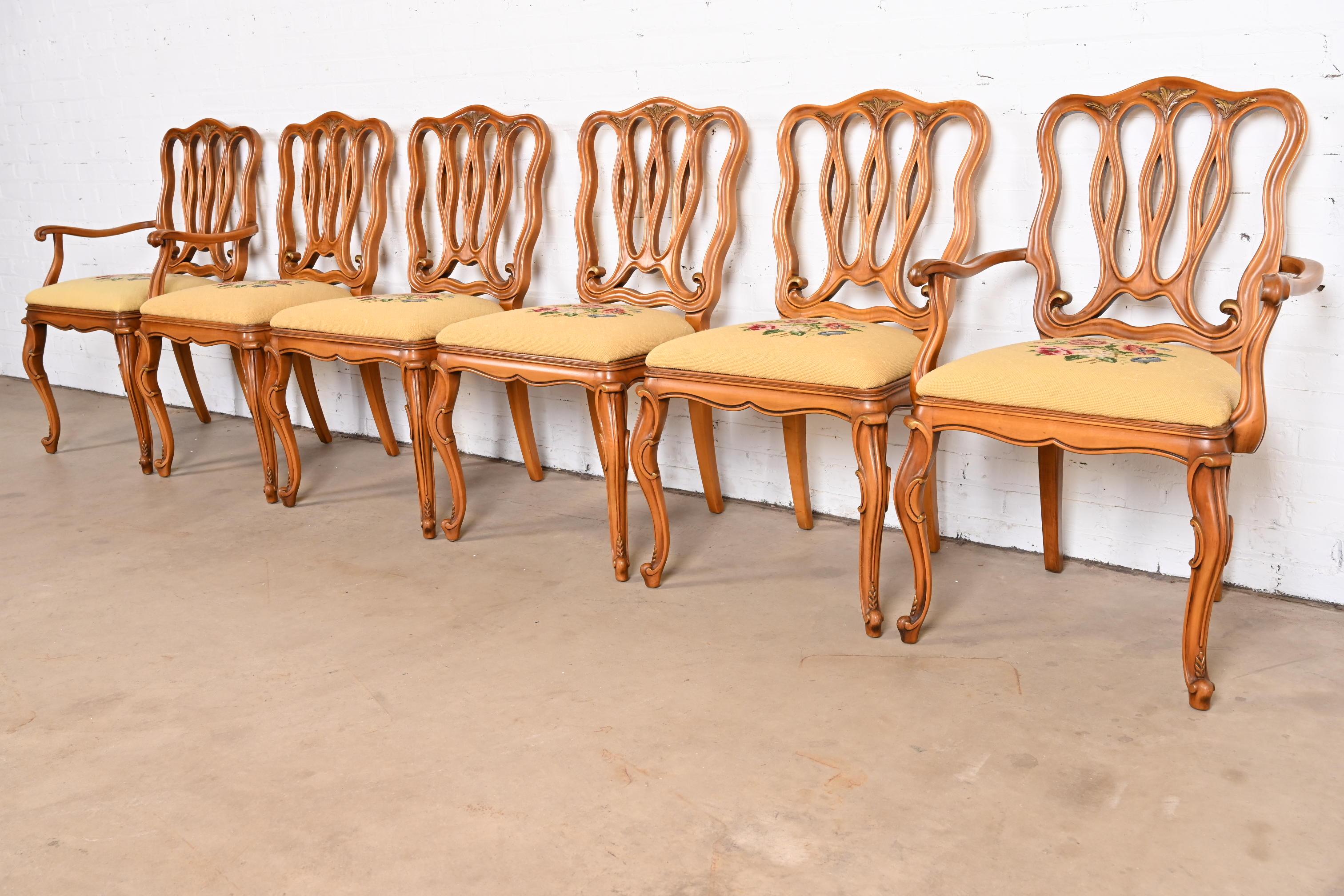 Romweber French Provincial Louis XV Fruitwood Dining Chairs, Set of Six In Good Condition In South Bend, IN
