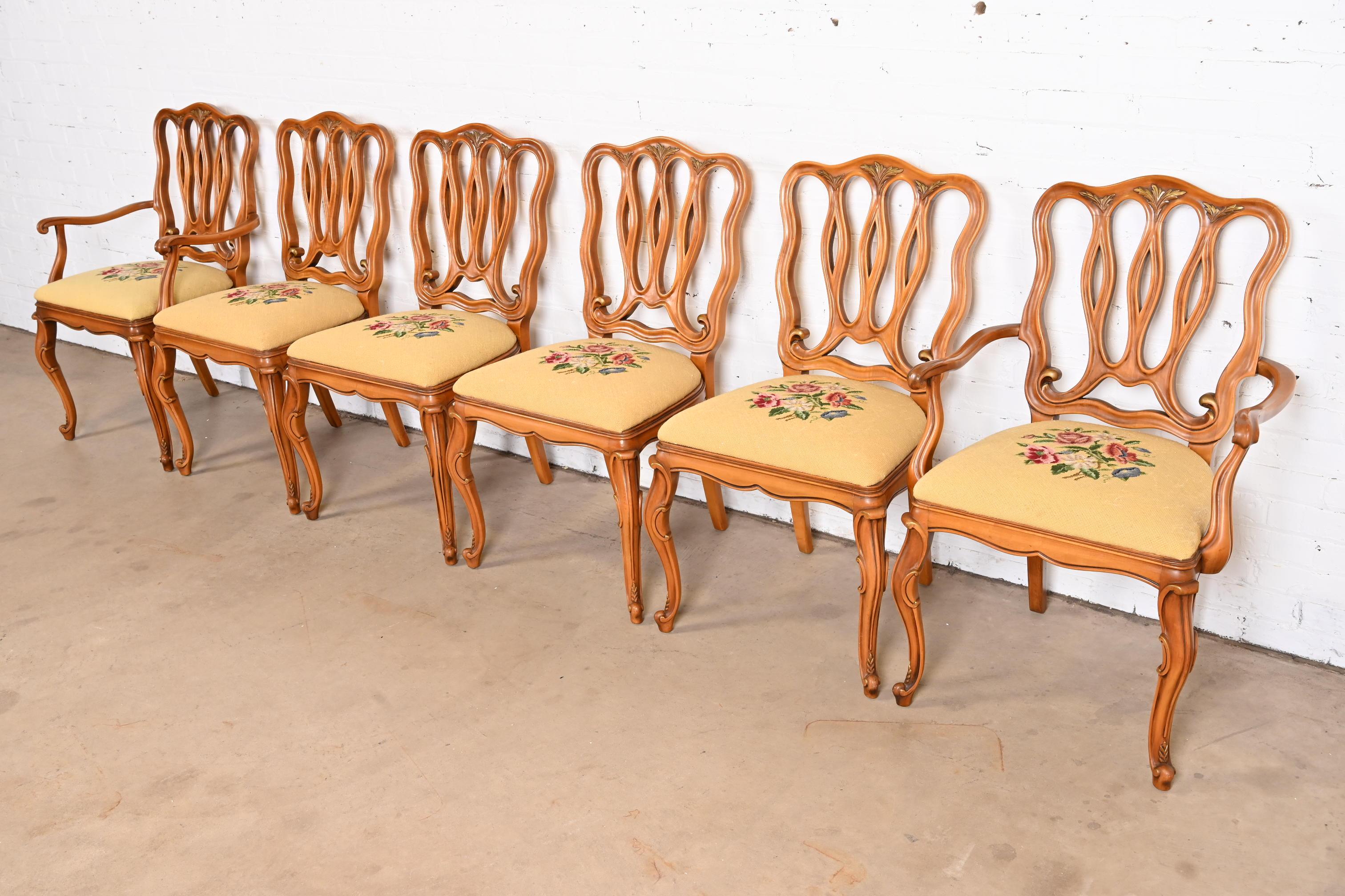 Mid-20th Century Romweber French Provincial Louis XV Fruitwood Dining Chairs, Set of Six