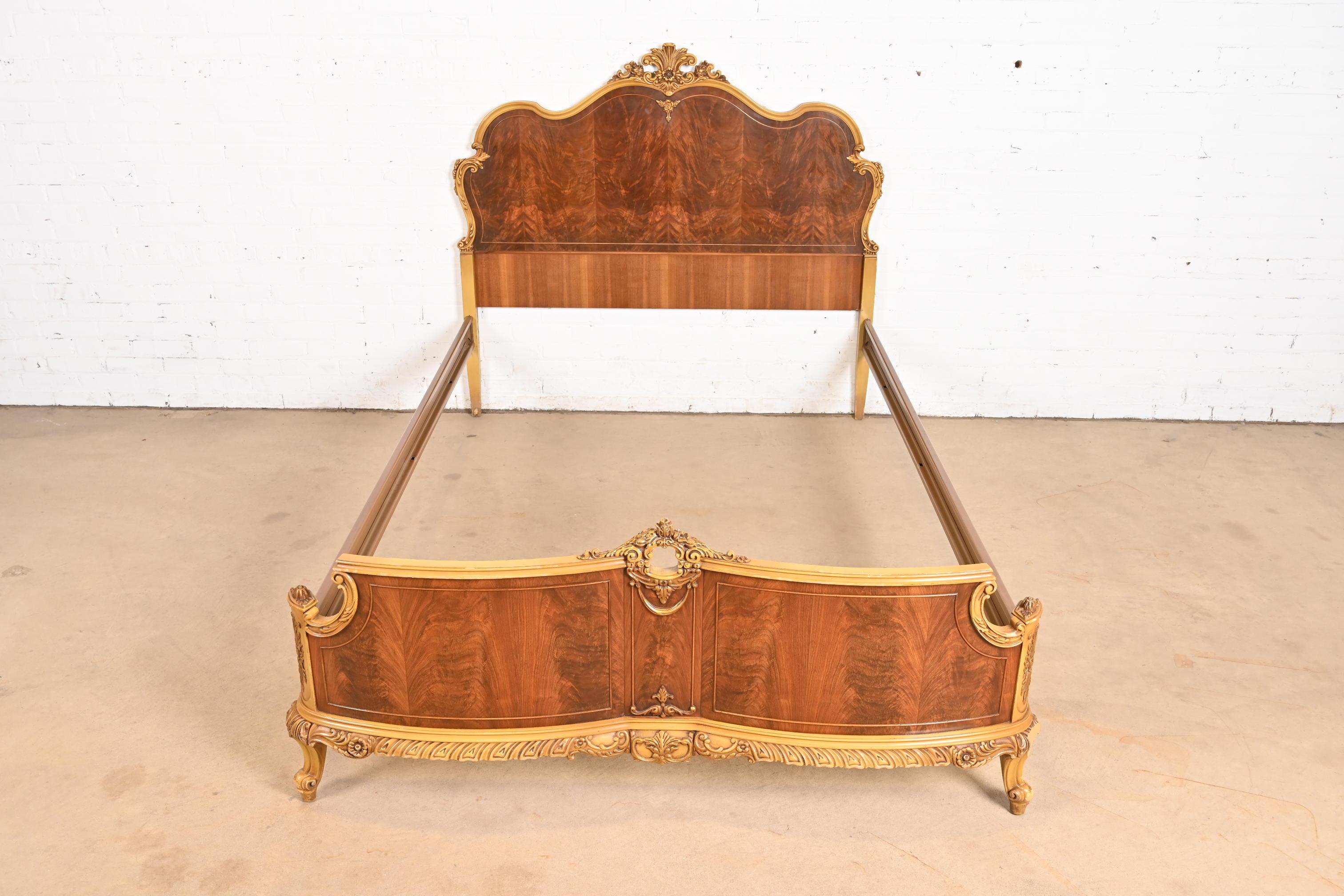 American Romweber French Provincial Louis XV Mahogany and Parcel Painted Full Size Bed For Sale