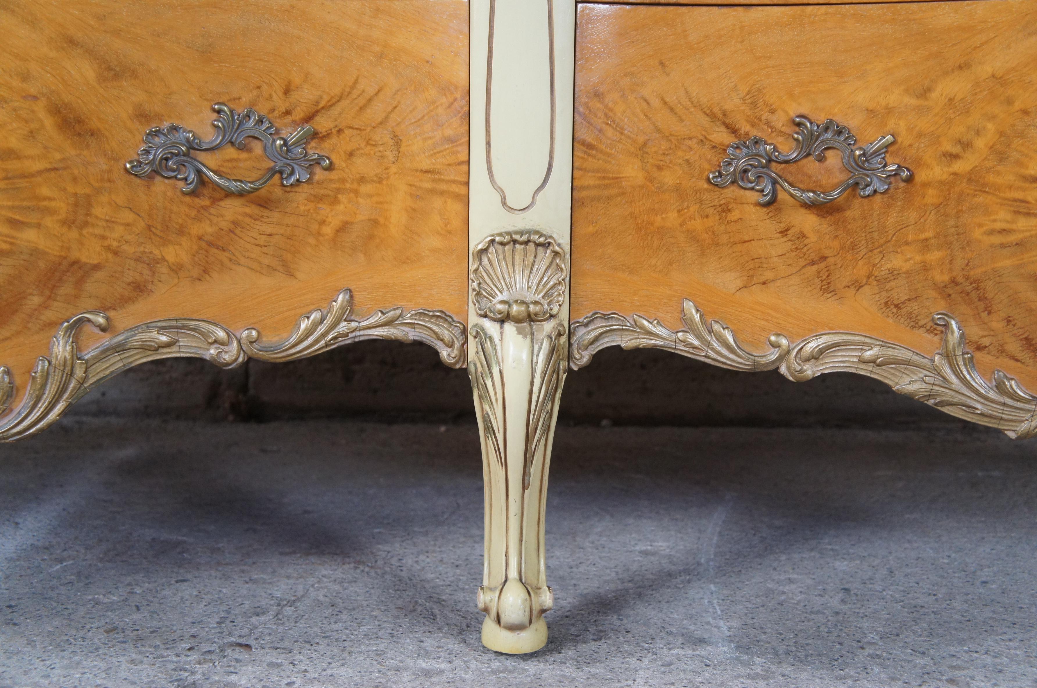 Hardwood Romweber French Provincial Louis XV Rococo Serpentine Burled Double Dresser
