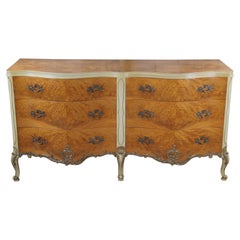 Retro Romweber French Provincial Louis XV Rococo Serpentine Burled Double Dresser