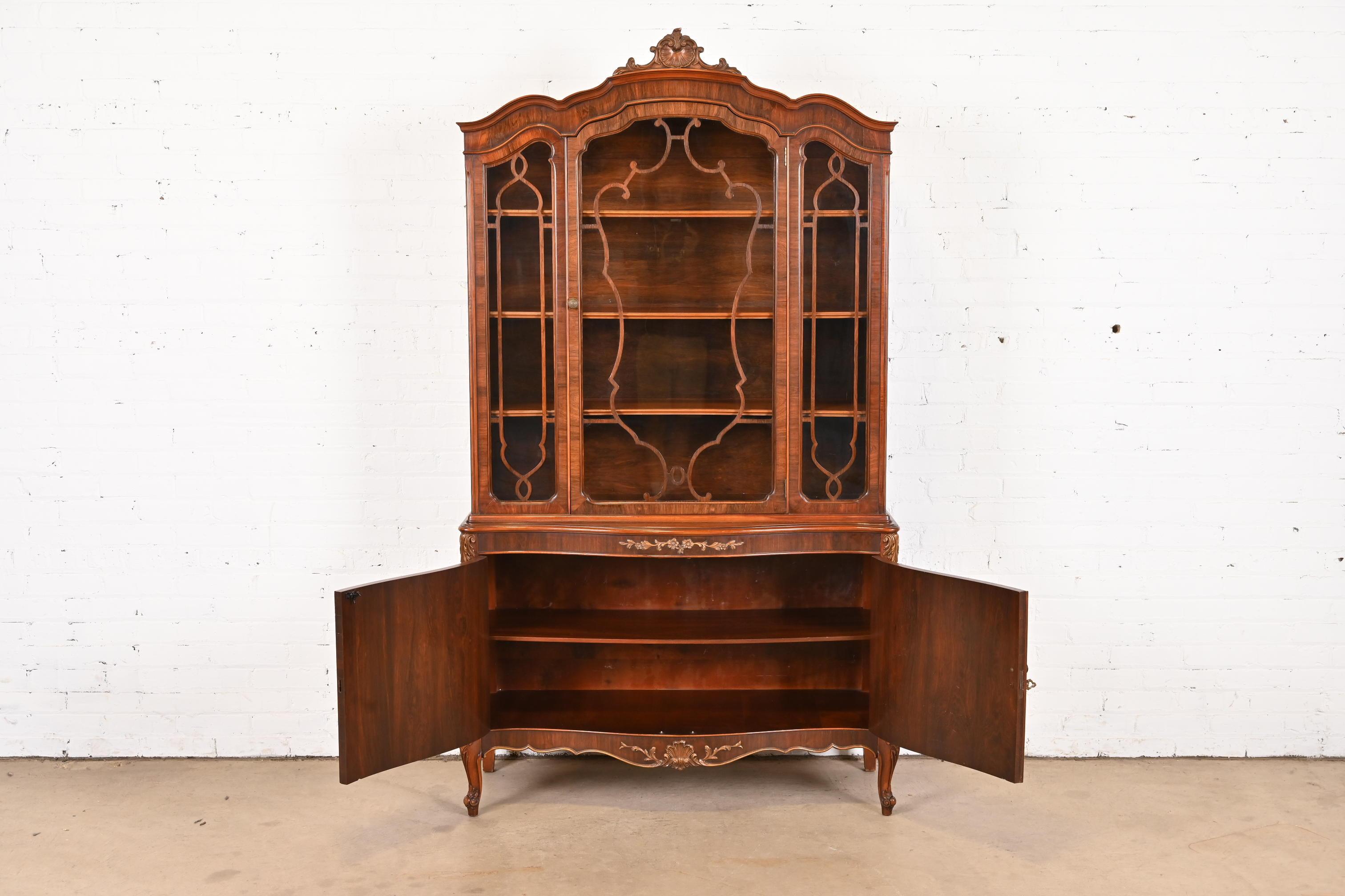 Romweber French Provincial Louis XV Rosewood Breakfront Bookcase Cabinet, Circa  5