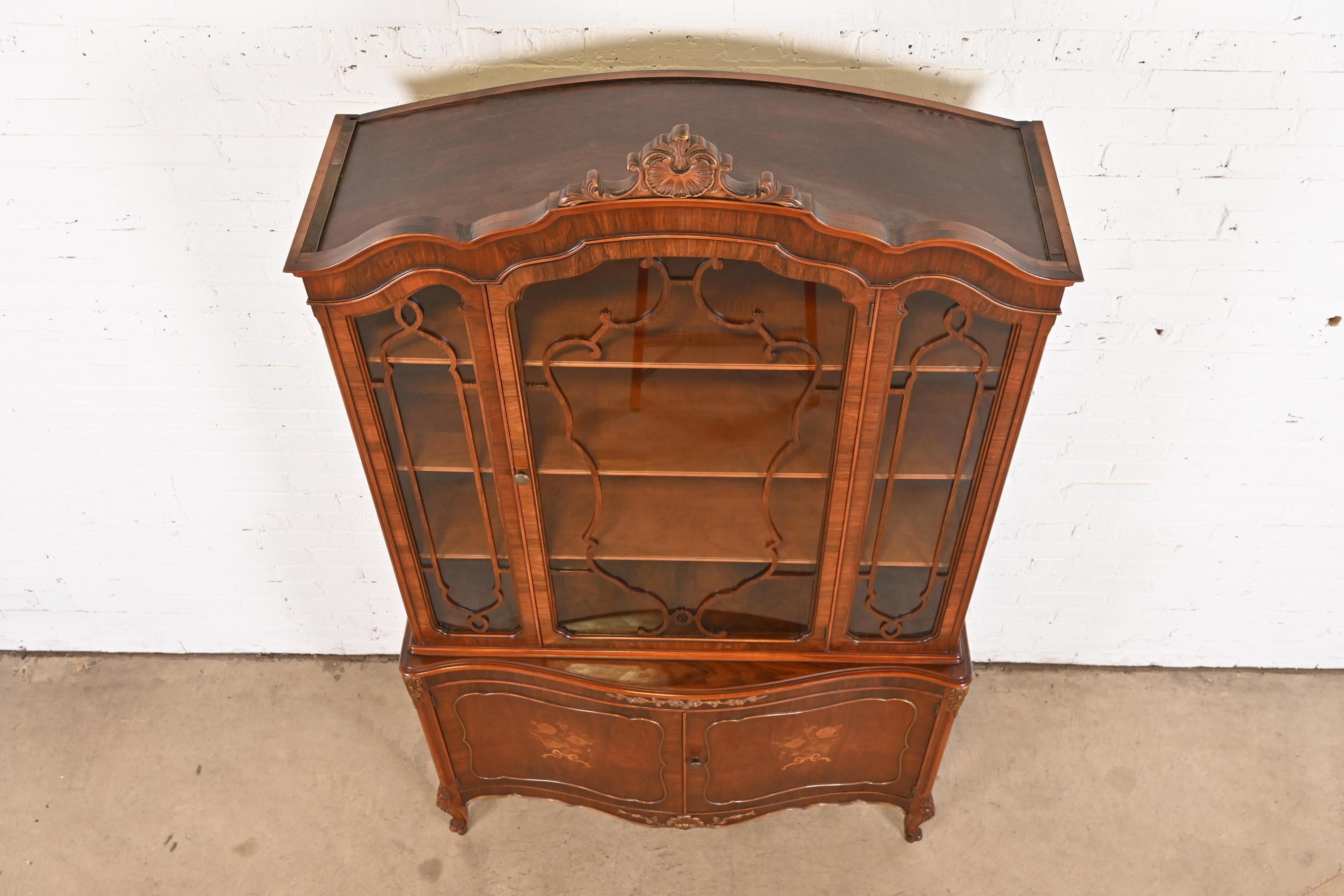 Romweber French Provincial Louis XV Rosewood Breakfront Bookcase Cabinet, Circa  9