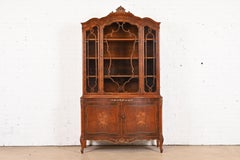 Romweber French Provincial Louis XV Rosewood Breakfront Bookcase Cabinet, Circa