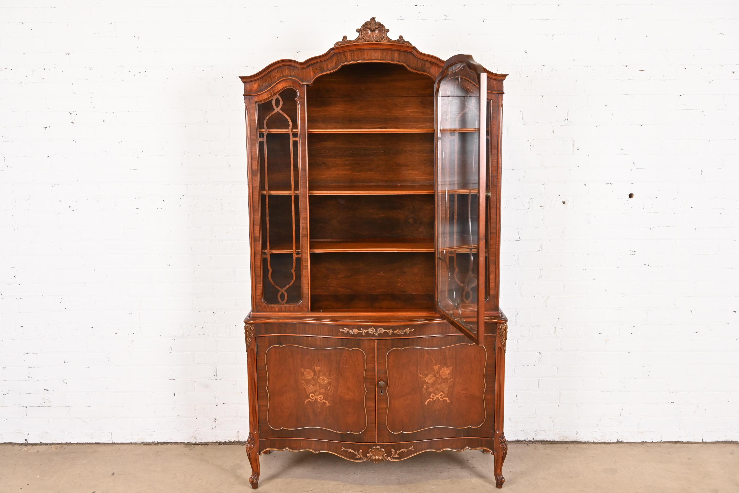 Romweber French Provincial Louis XV Rosewood Breakfront Bookcase Cabinet, Circa  1