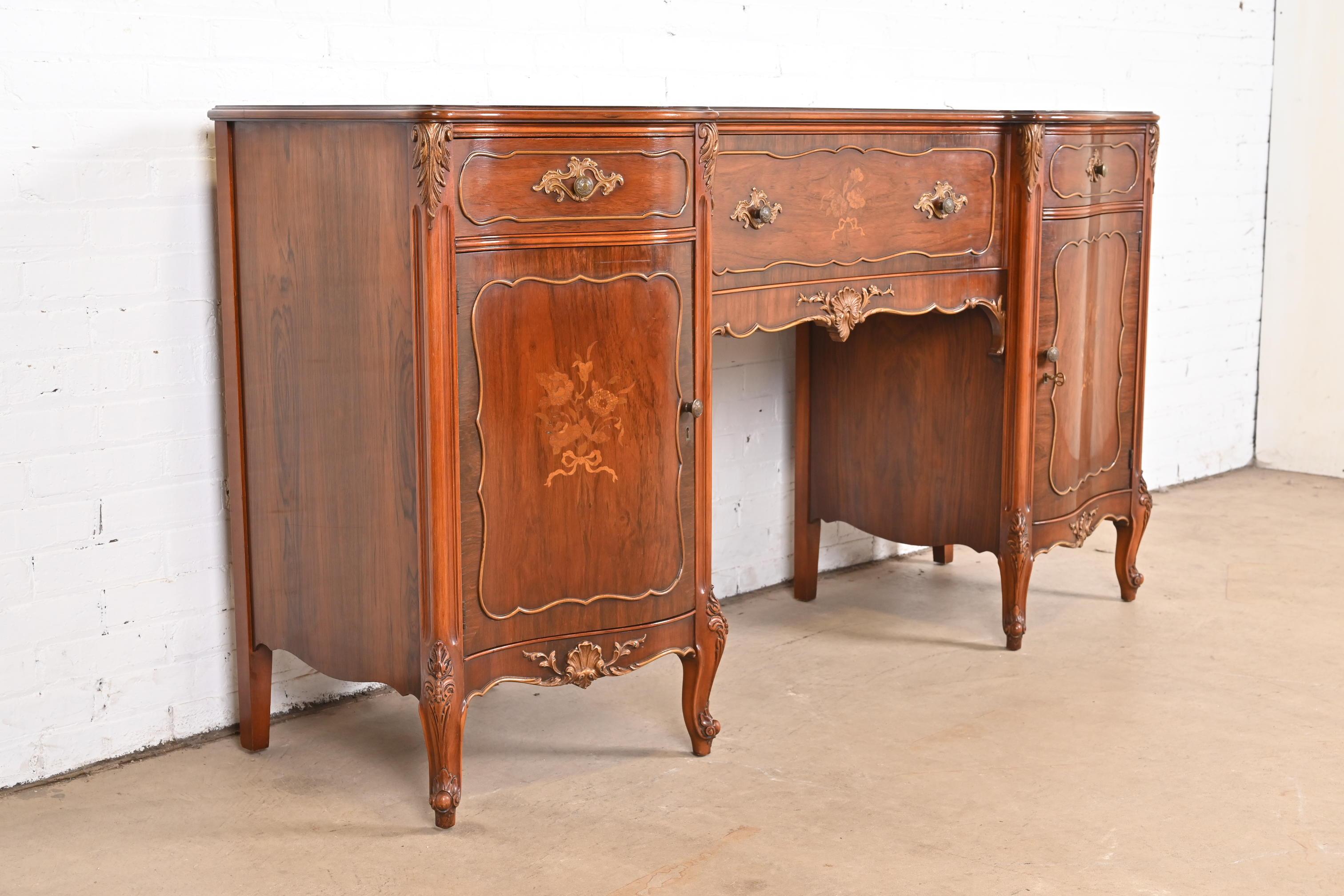 Brass Romweber French Provincial Louis XV Rosewood Sideboard Credenza, Circa 1920s