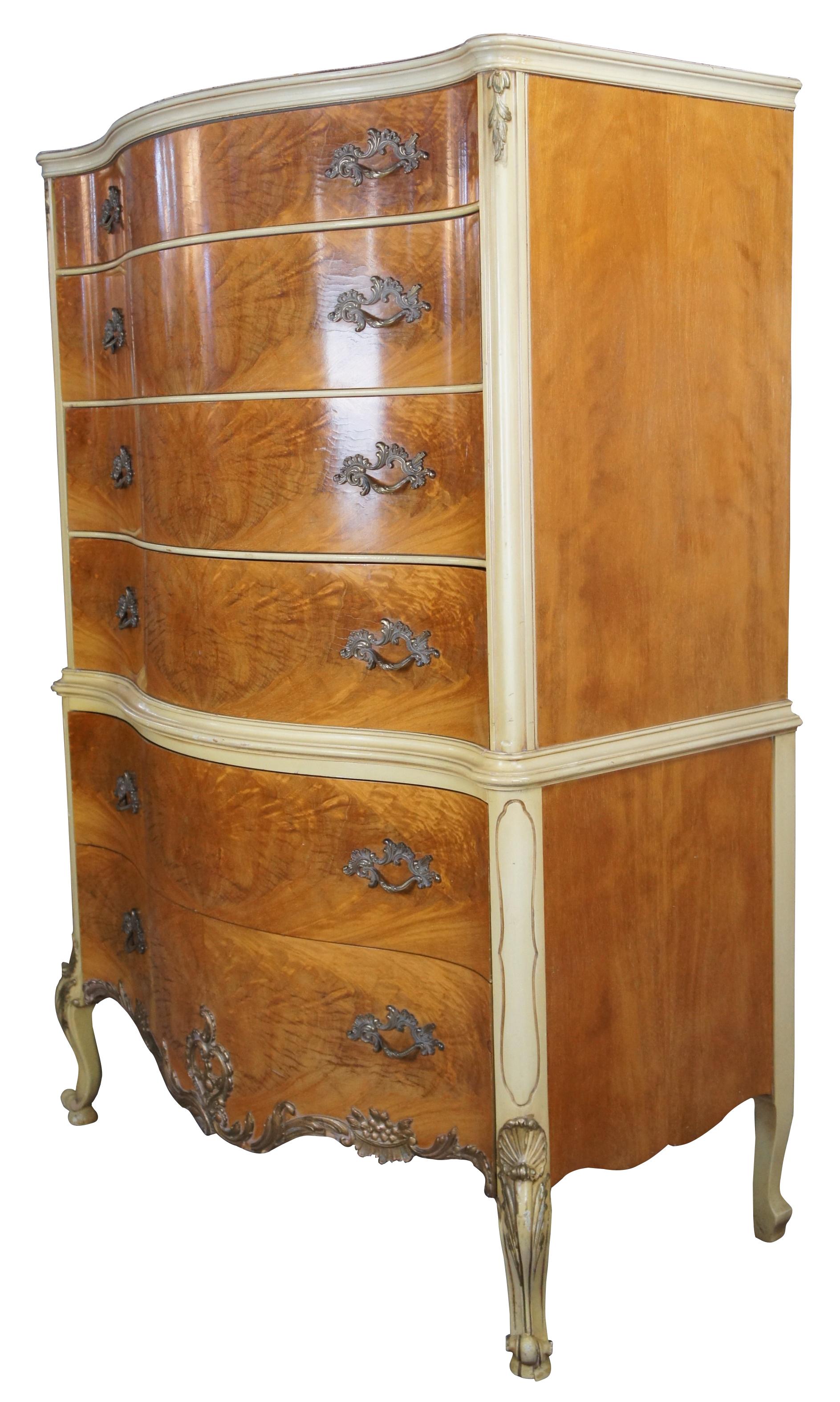 Romweber French Provincial Louis XV Serpentine Highboy Dresser Chest of Drawers In Good Condition In Dayton, OH