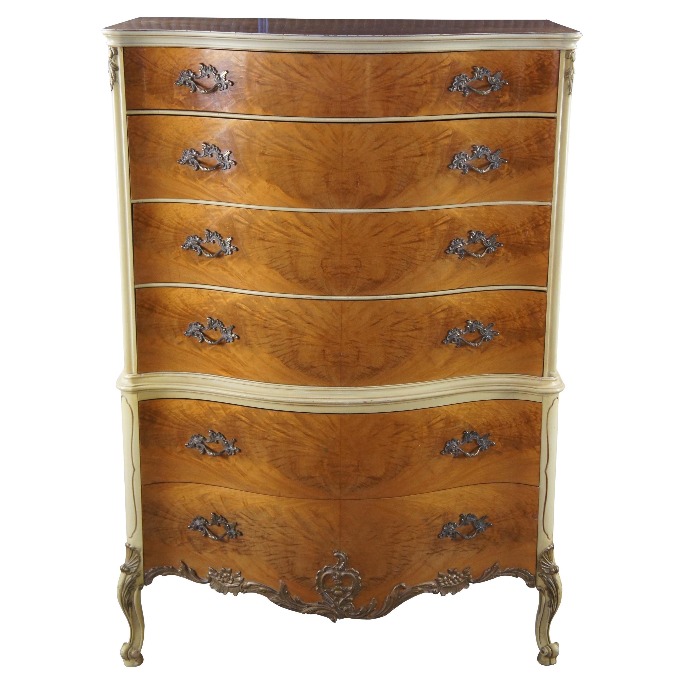 Romweber French Provincial Louis XV Serpentine Highboy Dresser Chest of Drawers