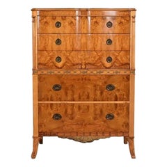 Romweber French Regency Louis XVI Burl Wood Highboy Dresser, Circa 1920s
