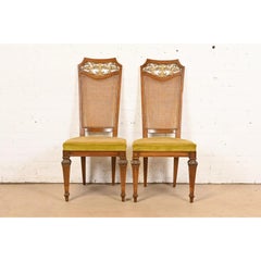 Romweber French Regency Louis XVI Carved Walnut and Cane Back Dining Chairs