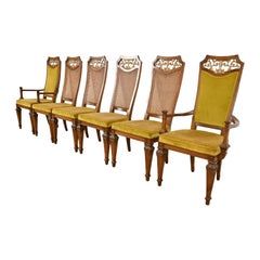 Romweber French Regency Louis XVI Carved Walnut and Cane Back Dining Chairs