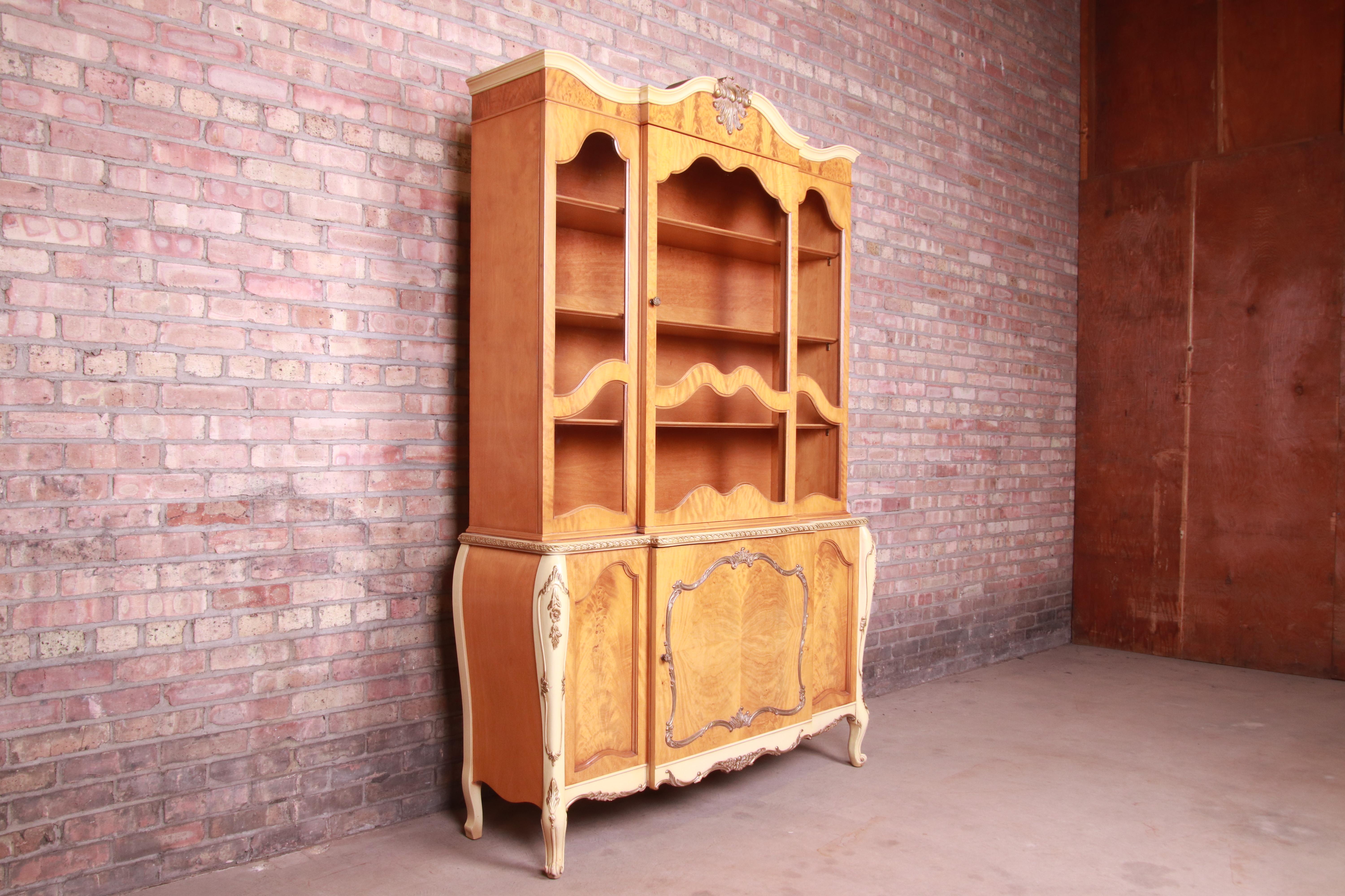 Romweber French Rococo Burl Wood Dining Cabinet or Bookcase, Circa 1930s In Good Condition In South Bend, IN